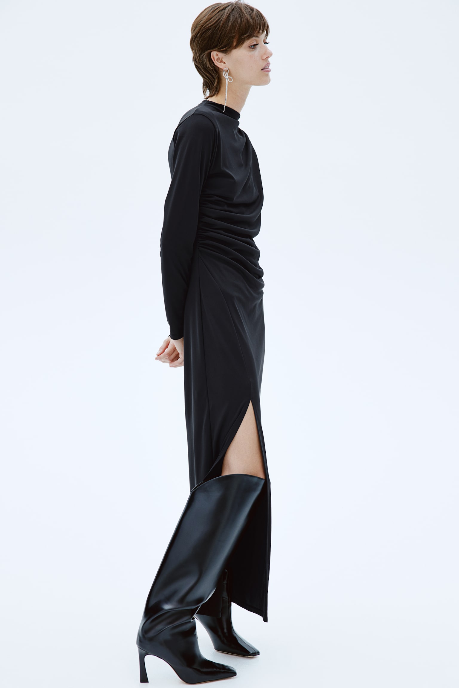 Draped maxi dress - Black - 1