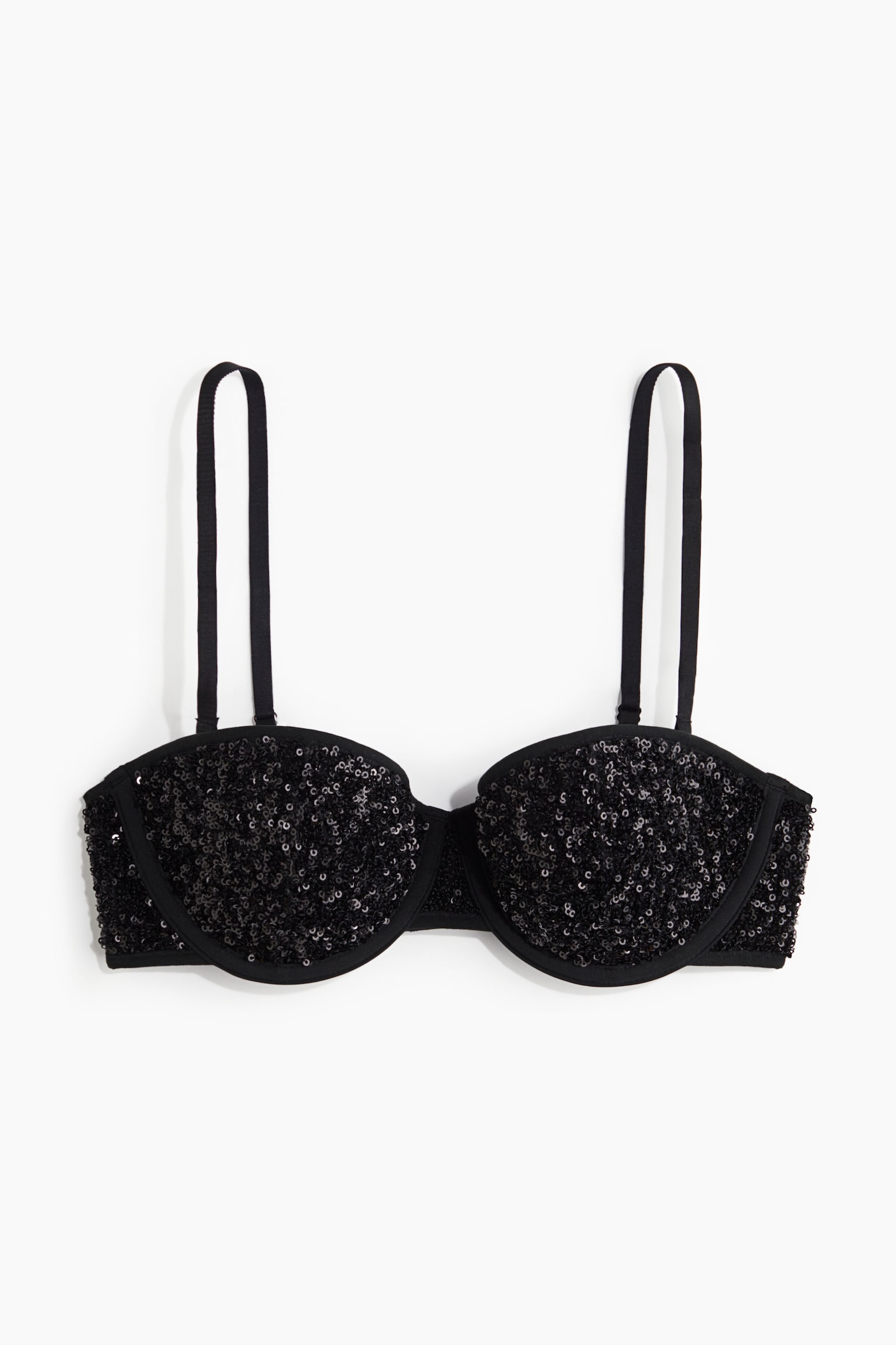 Sequined padded balconette bra - Black - 2