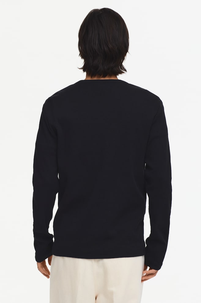 Slim-Fit Ribbed Henley Shirt - Black/Dark brown/Cream - 5