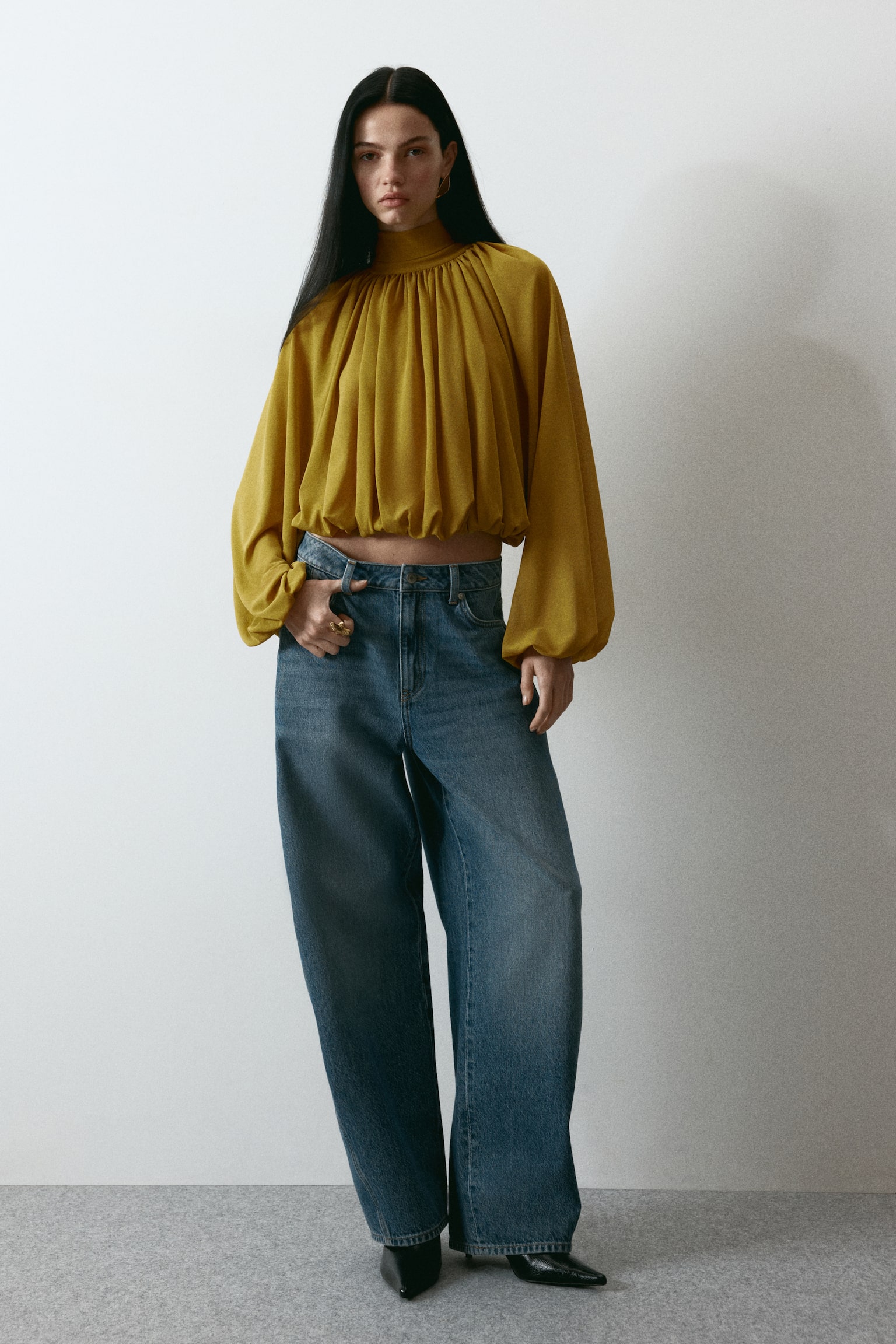 Tie-neck blouse - Mustard yellow - 1