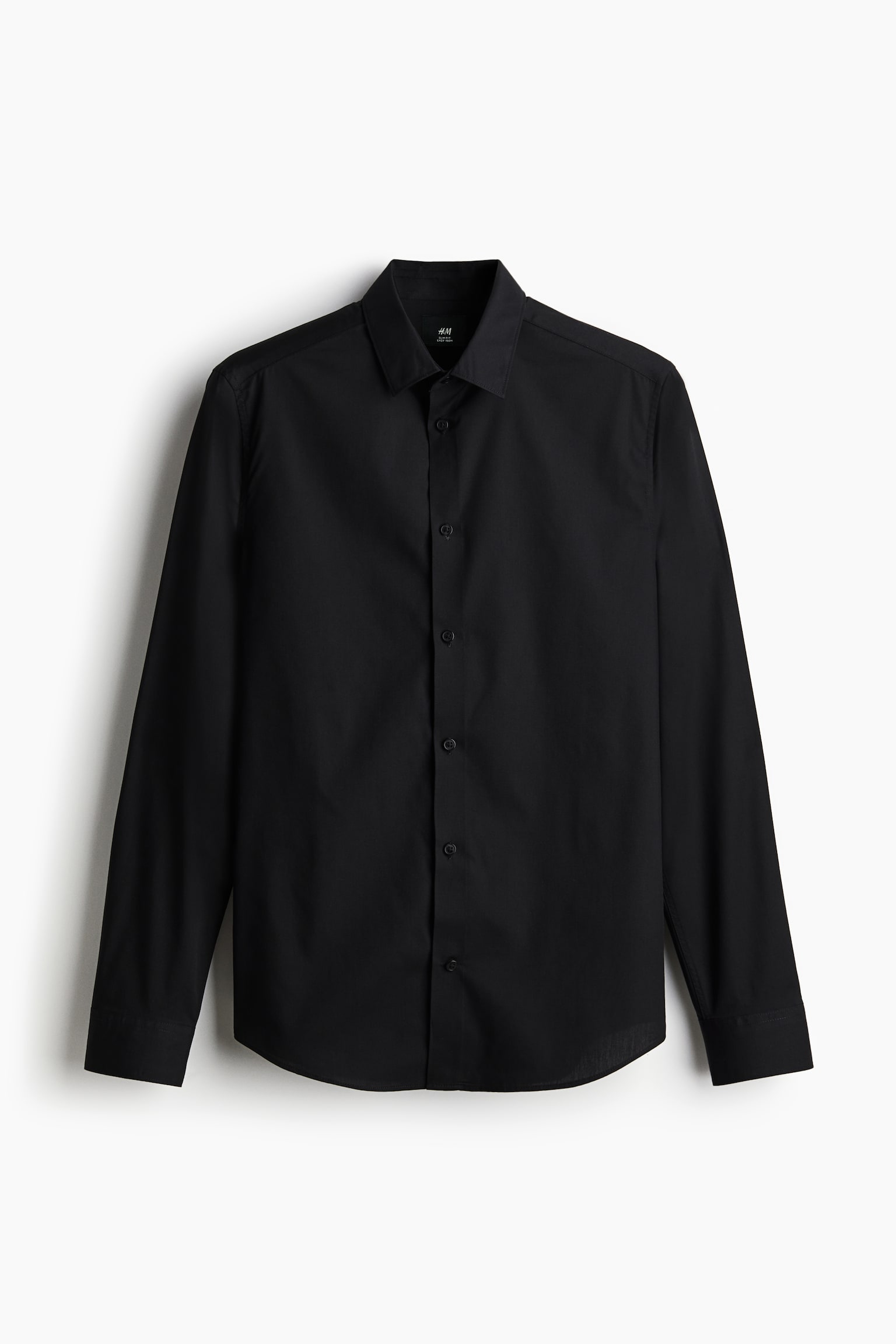 Мужская рубашка H&M Slim Fit Easy-iron, цвет: Чёрный — фото 1