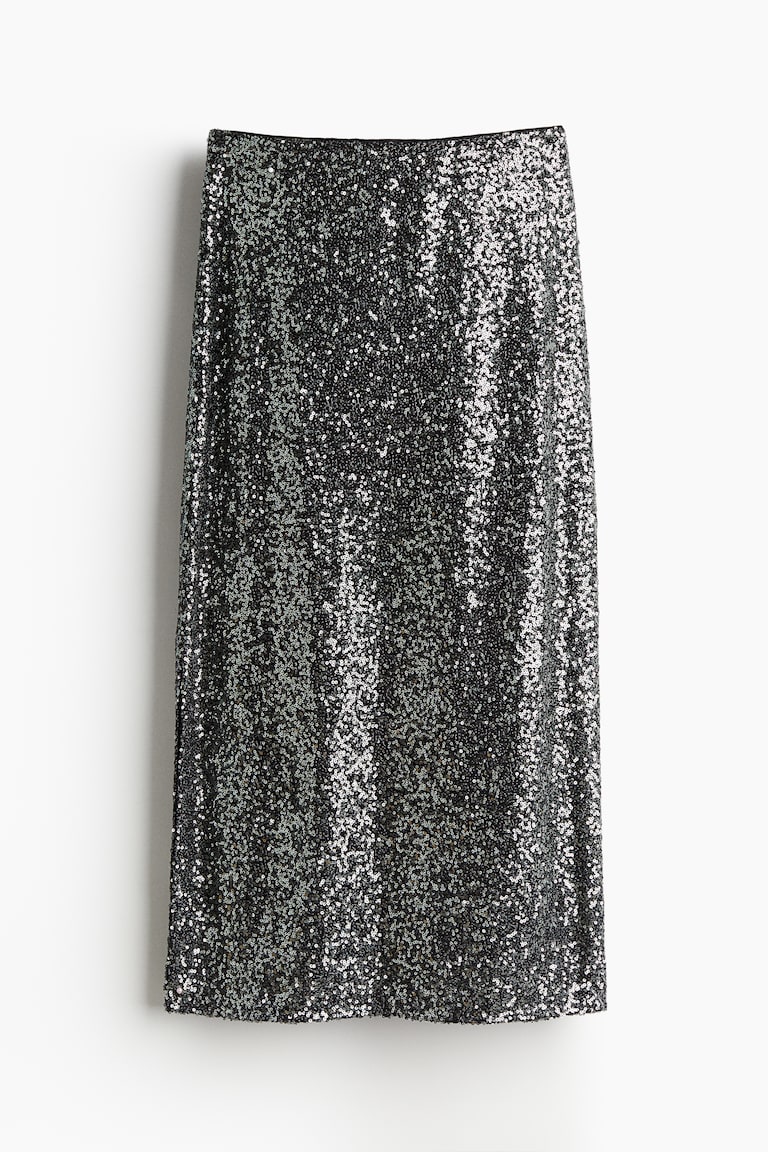 Sequined midi skirt Dark grey/Silver-coloured Ladies H&M IN