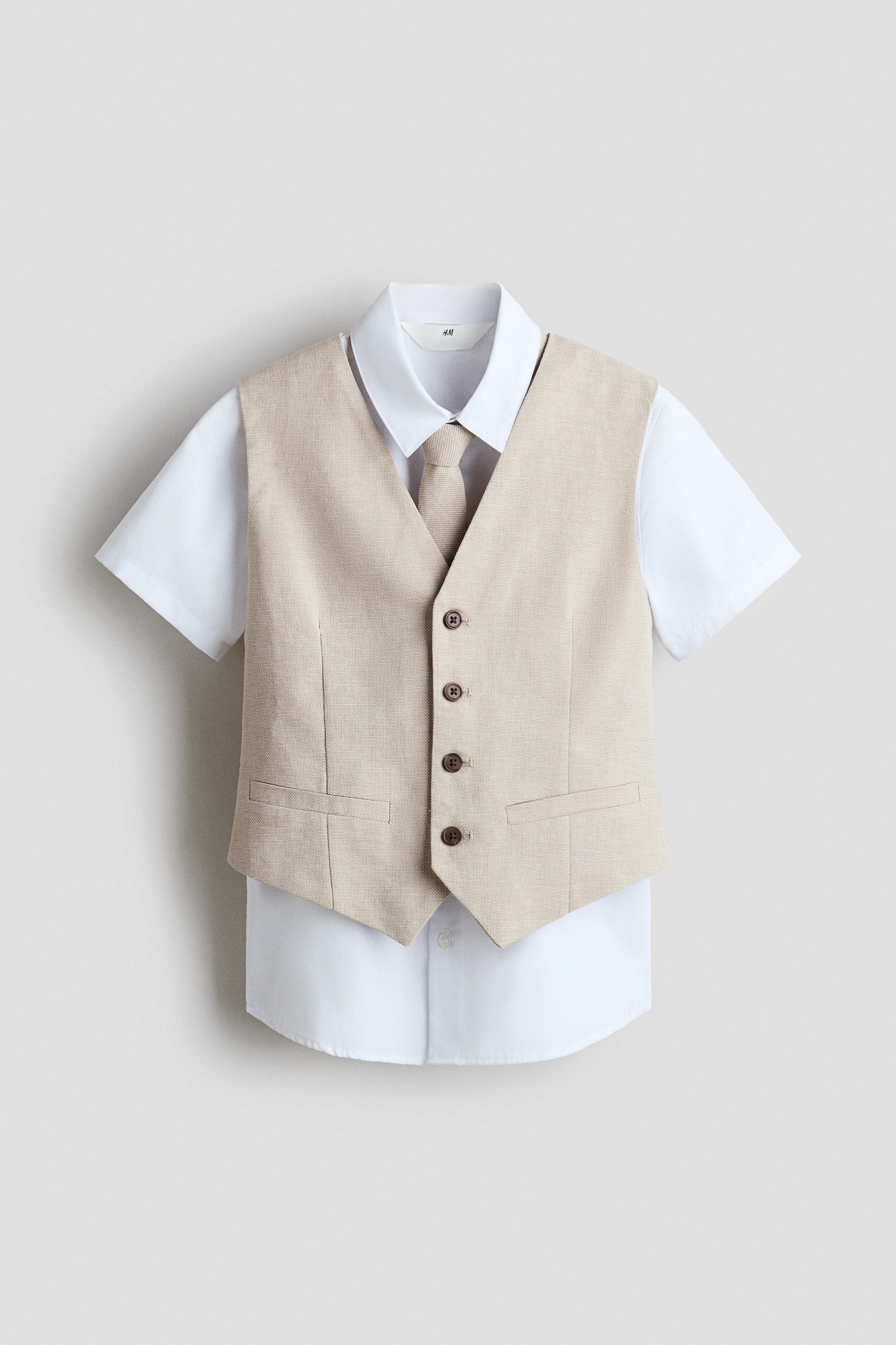 3 Parçalı Şık Set - Açık bej/Beyaz/Açık tozlu mavi/Beyaz