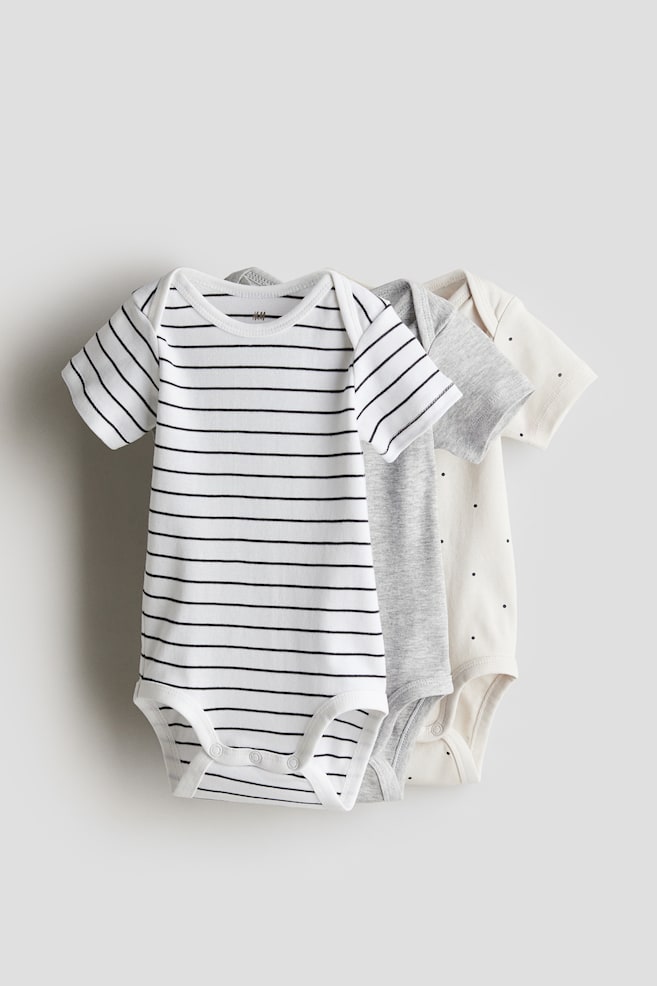 3-pack Cotton Bodysuits - Gray/dotted - 1