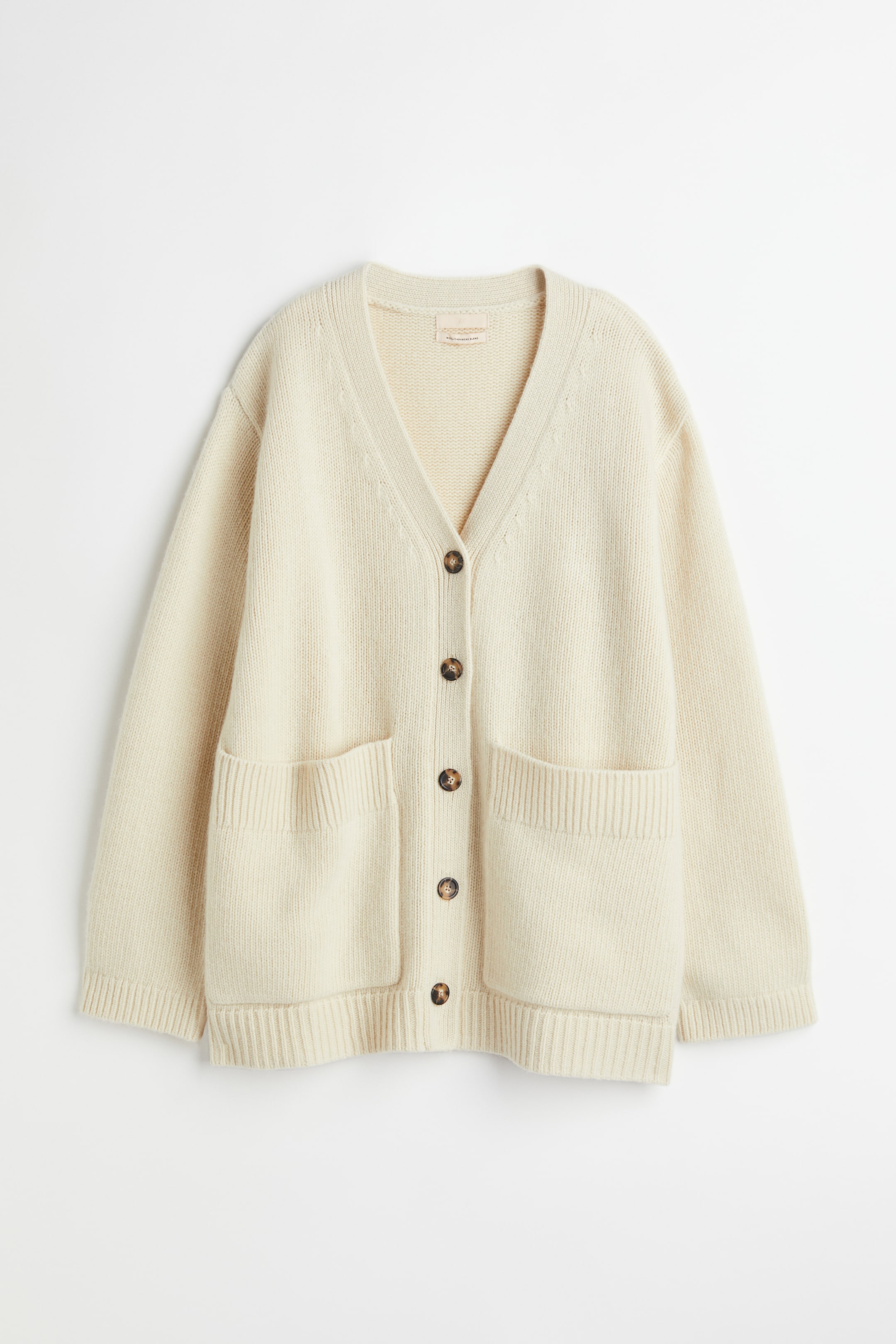 Knit Cashmere-blend Cardigan - Low-cut Neckline - Long sleeve - Cream ...