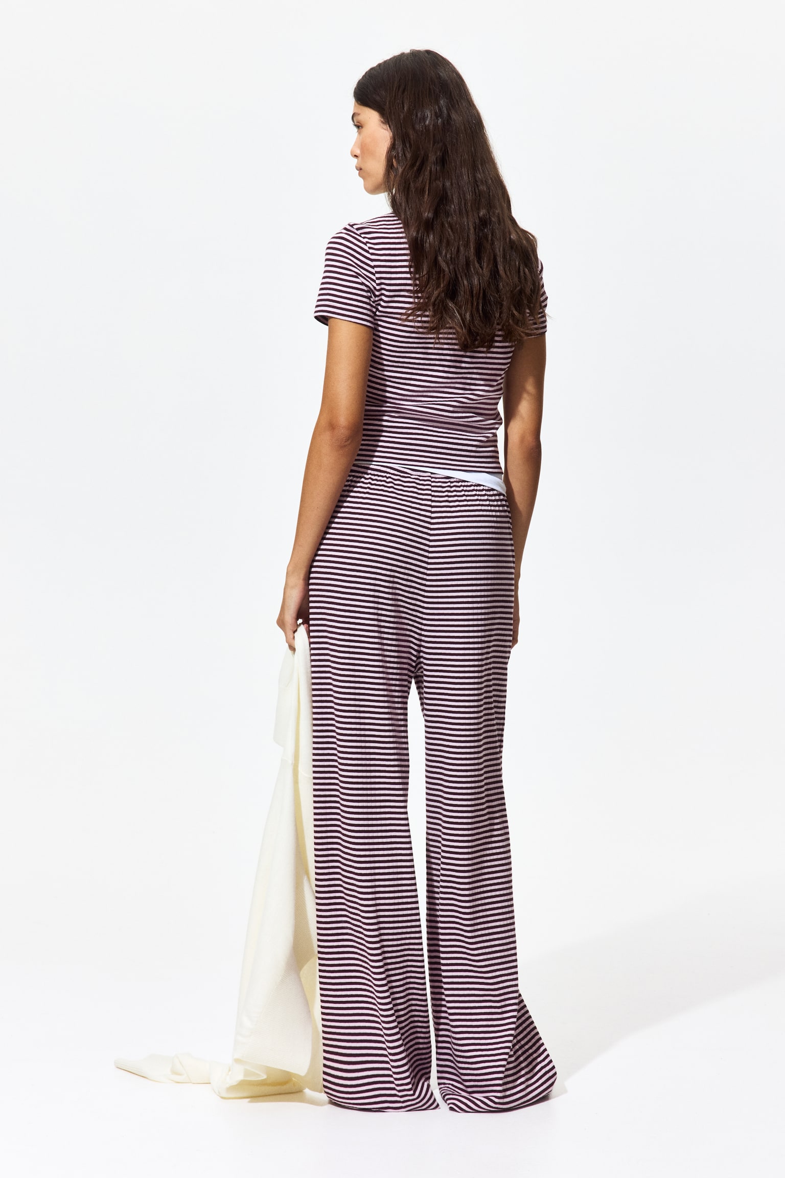 Ribbed drawstring trousers - Dark plum purple/Striped/Navy blue/Striped/Black/White/Blue striped/White/Striped/Navy blue/White striped - 5
