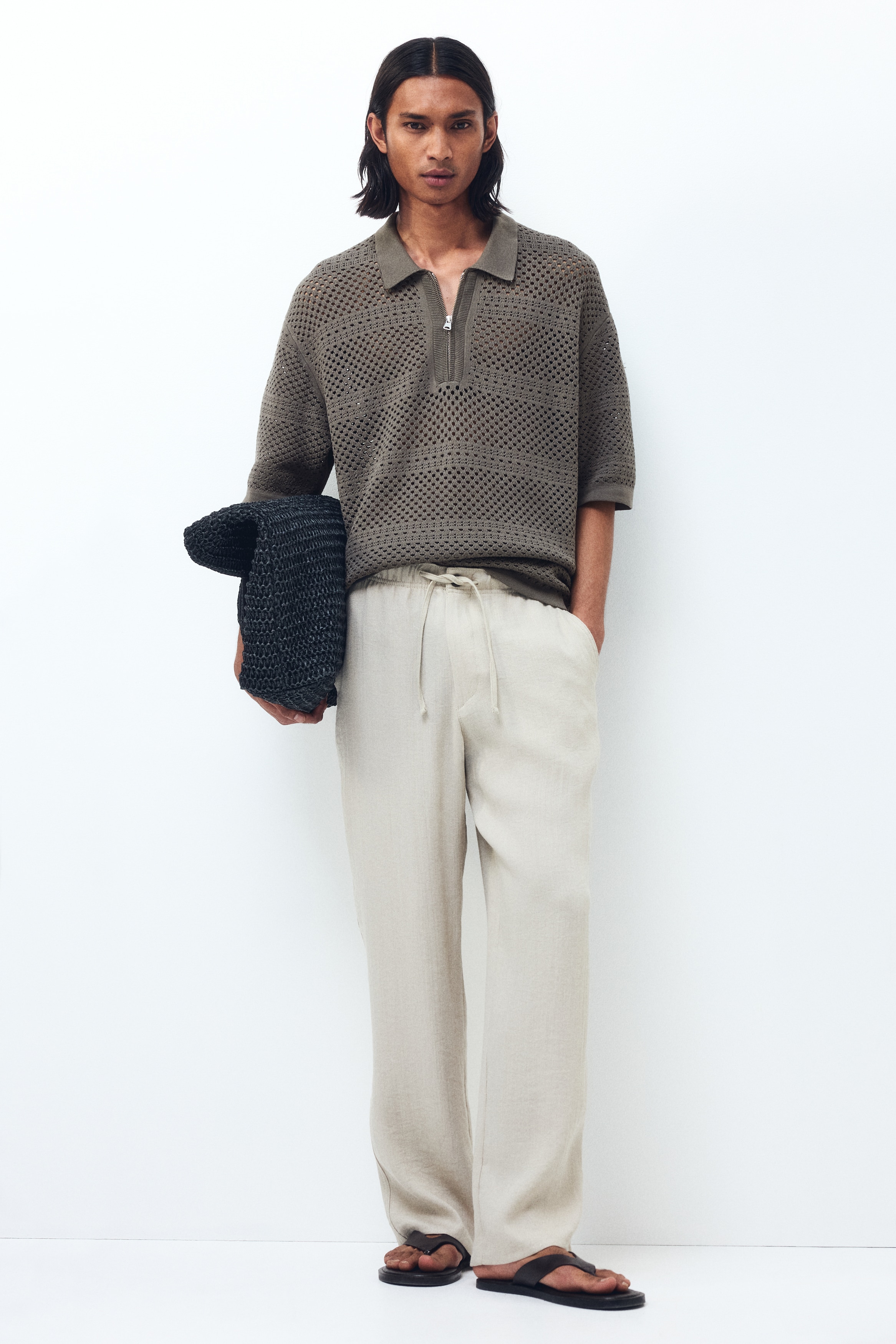 Relaxed-Fit Open-Knit Polo Shirt by H&M