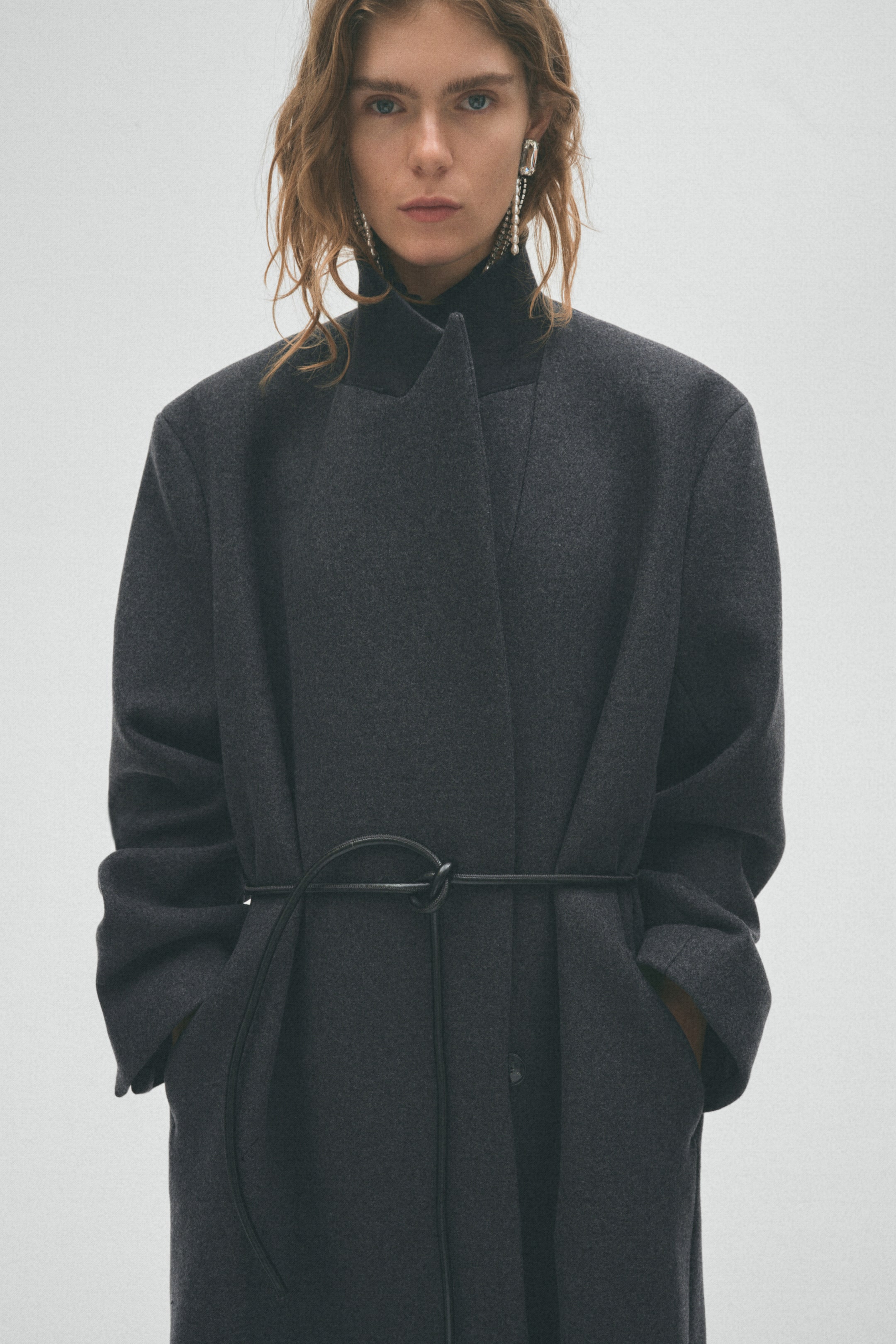 View larger image: Tie-belt wool-blend coat - Dark grey marl - Ladies | H&M 1
