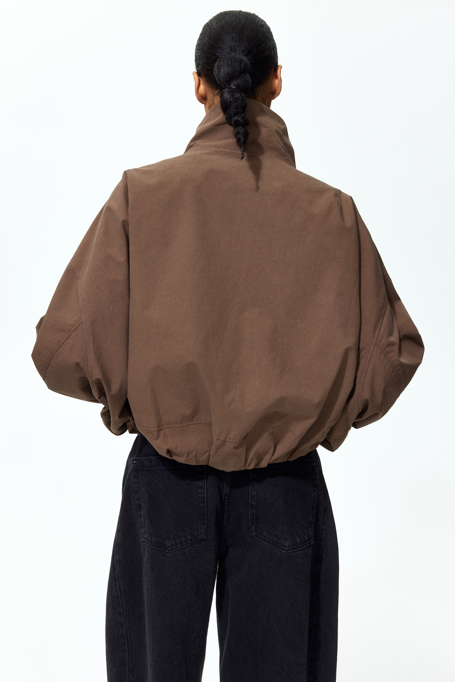 Bubble-hem cotton jacket - Brown - 3