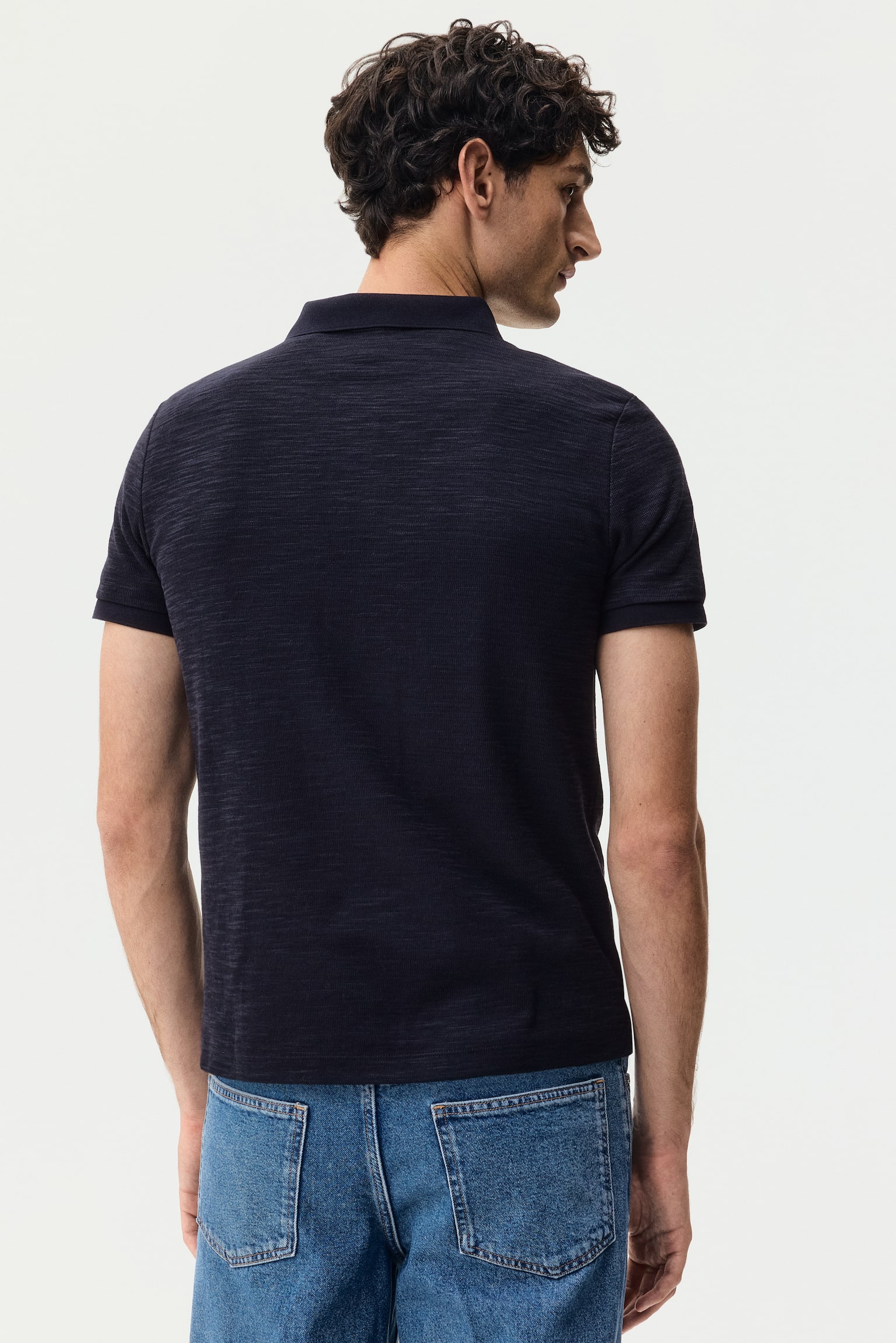 חולצת פולו מסריג ז'קארד Slim Fit - כחול כהה - 6