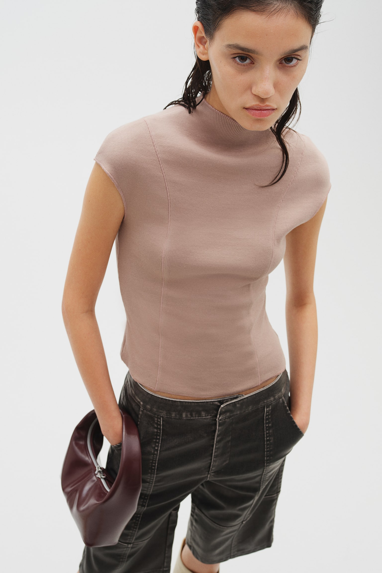 Ribbed turtleneck top - Greige/White/Black/Dark grey/Blue - 7