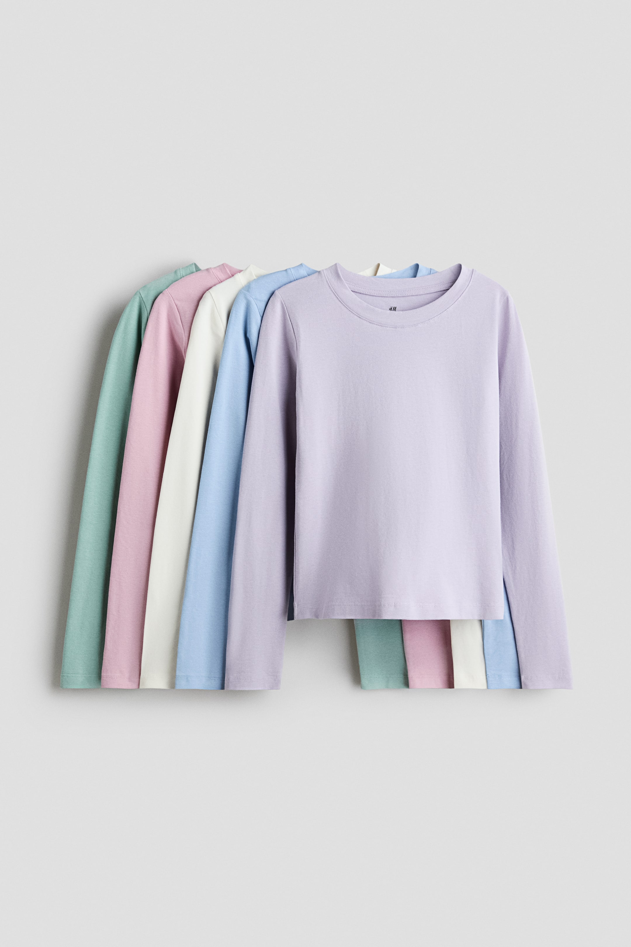 View larger image: 5-pack long-sleeved T-shirts - Lilac/Light pink/Light blue - Kids | H&M 1