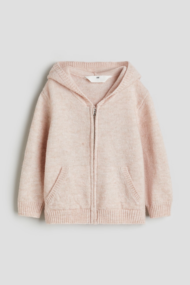 Knitted zip-through hoodie - Peach pink marl/White - 1