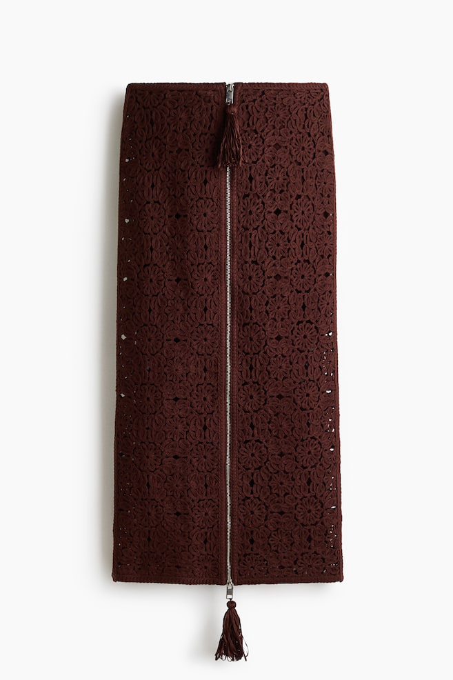 Crochet-look skirt - Dark brown - 1