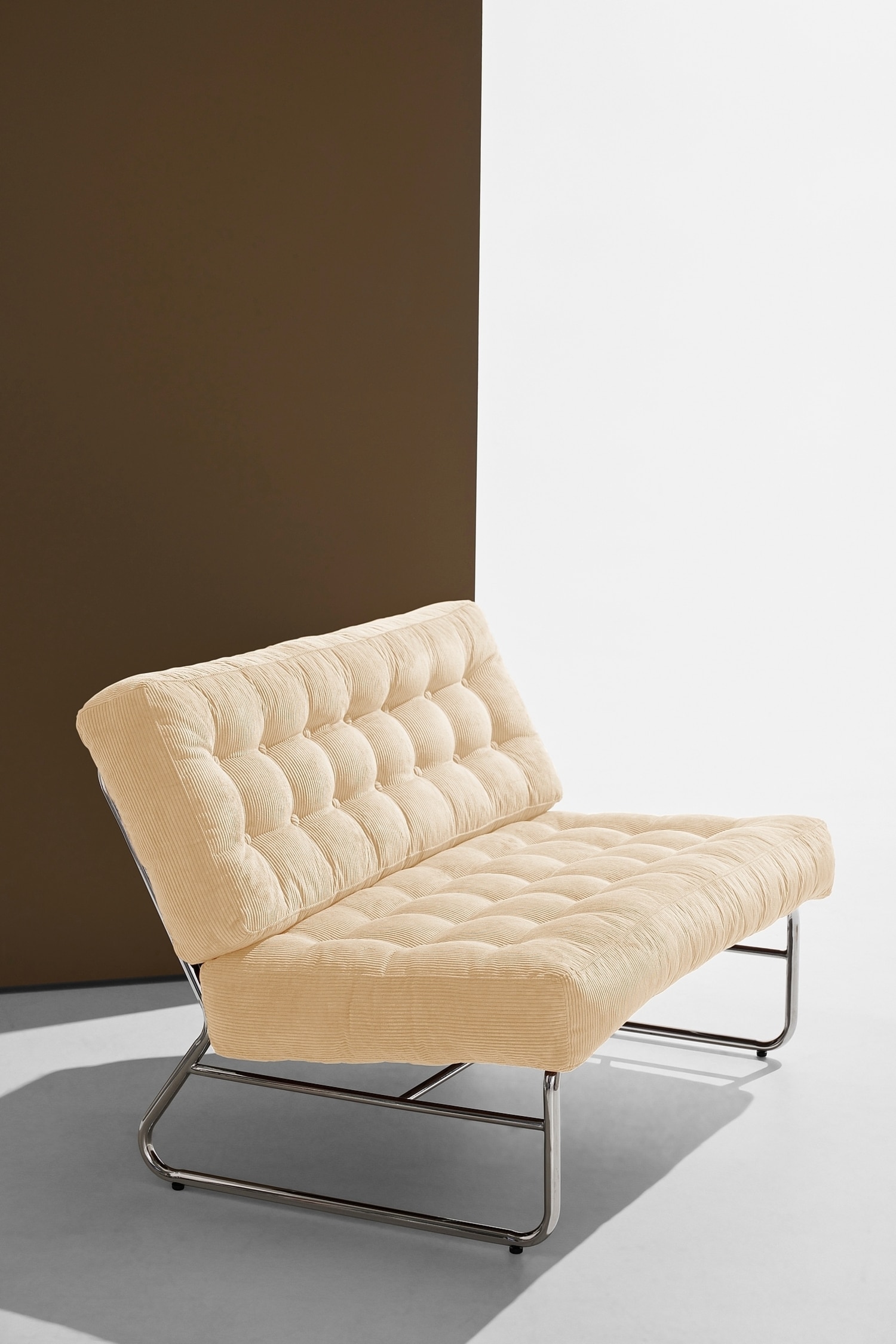 Canapé 2 Places Luca - Crème Et Chrome/Brun Cannelle Et Chrome