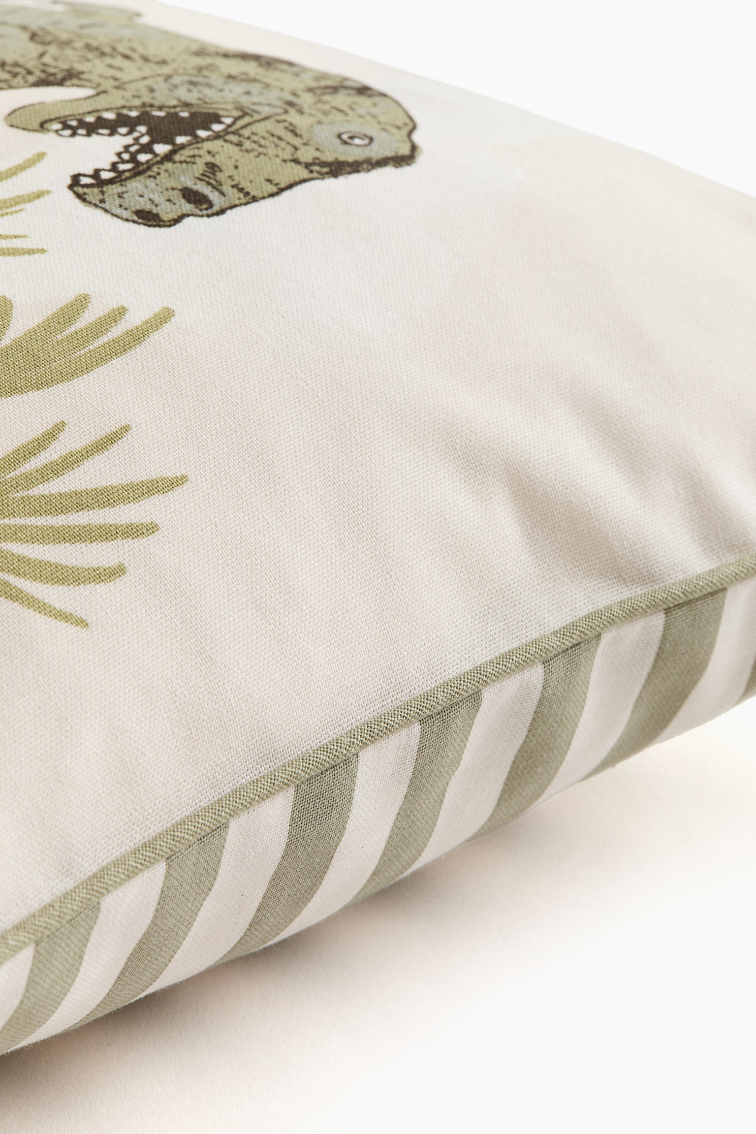 כיסוי לכרית נוי מקנבס כותנה עם הדפס - בז' בהיר/טי-רקס/ירוק חאקי בהיר/דינוזאור - 2