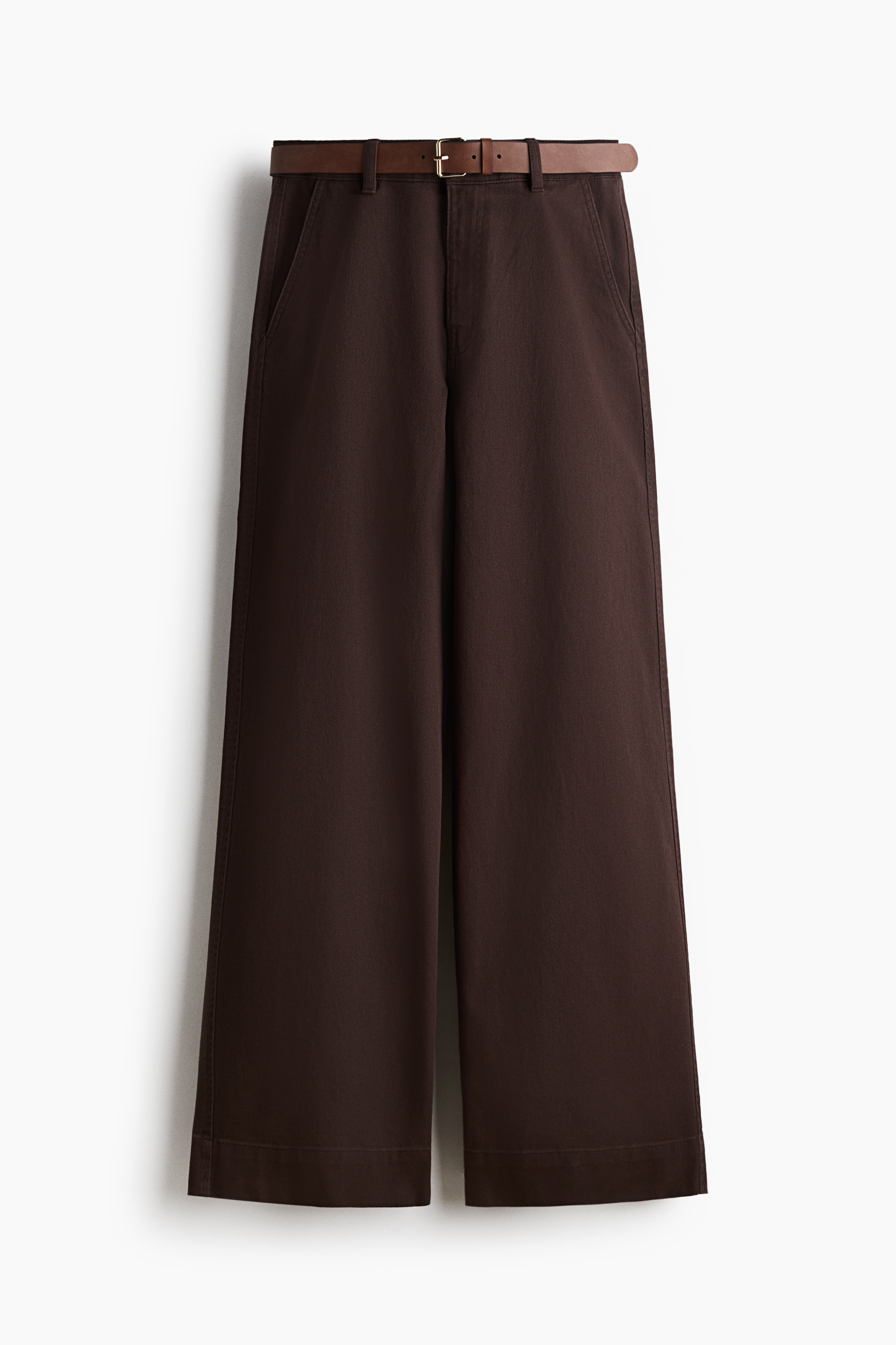 Wide belted twill trousers - Dark brown/White/Dark khaki green