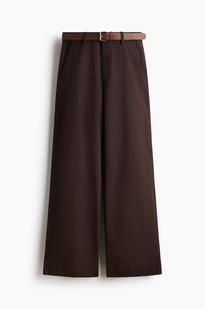 Wide Belted Twill Pants - Dark brown/Dark khaki green/White - 1