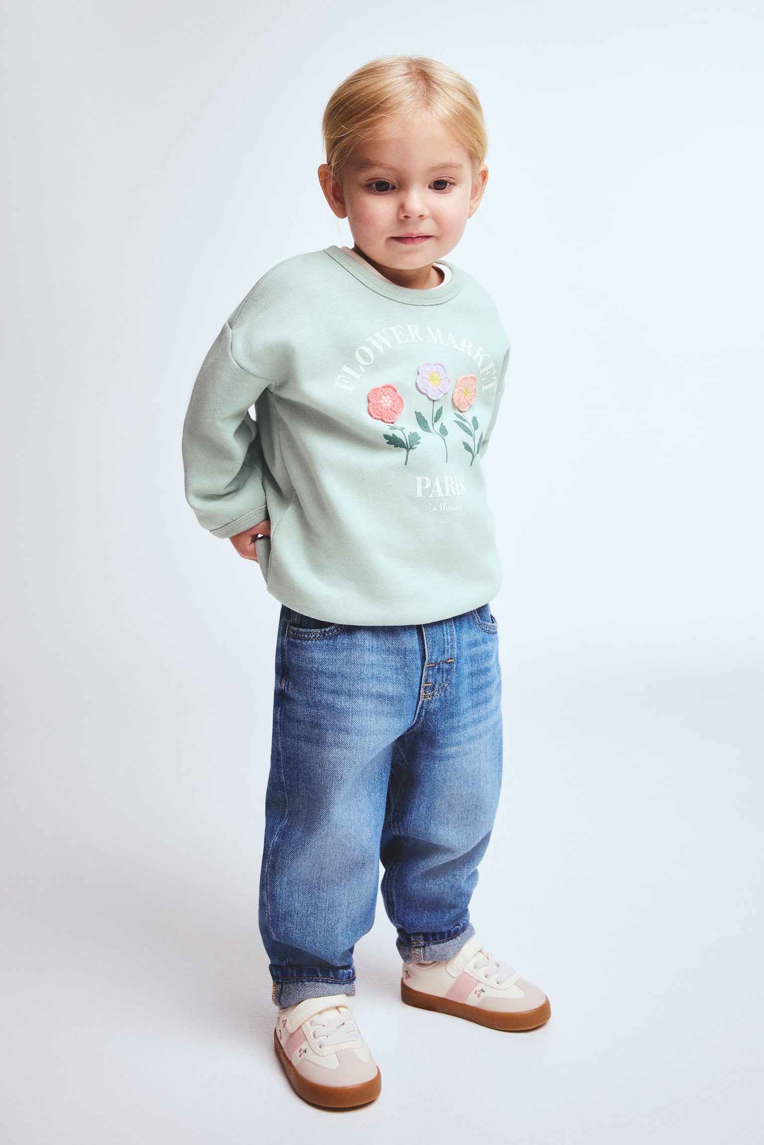 デザインスウェットシャツ - ライトダスティグリーン／フラワー - 4