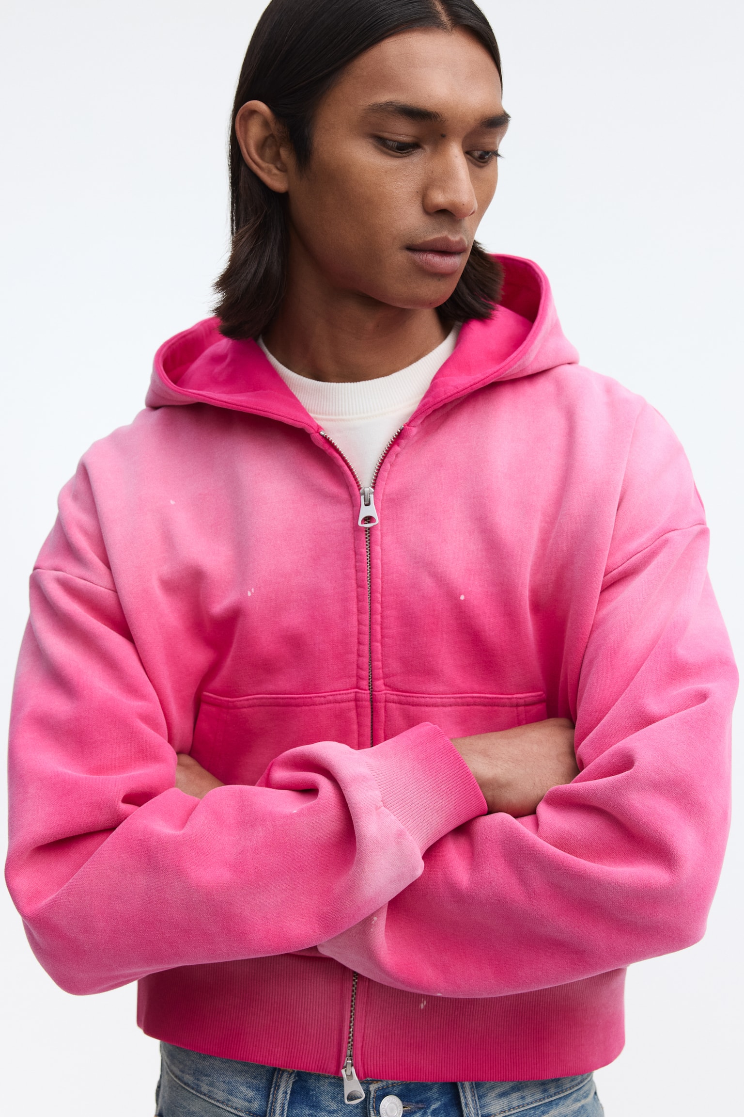 Sudadera Oversized Fit con gorro y zíper - Rosa oscuro - 4
