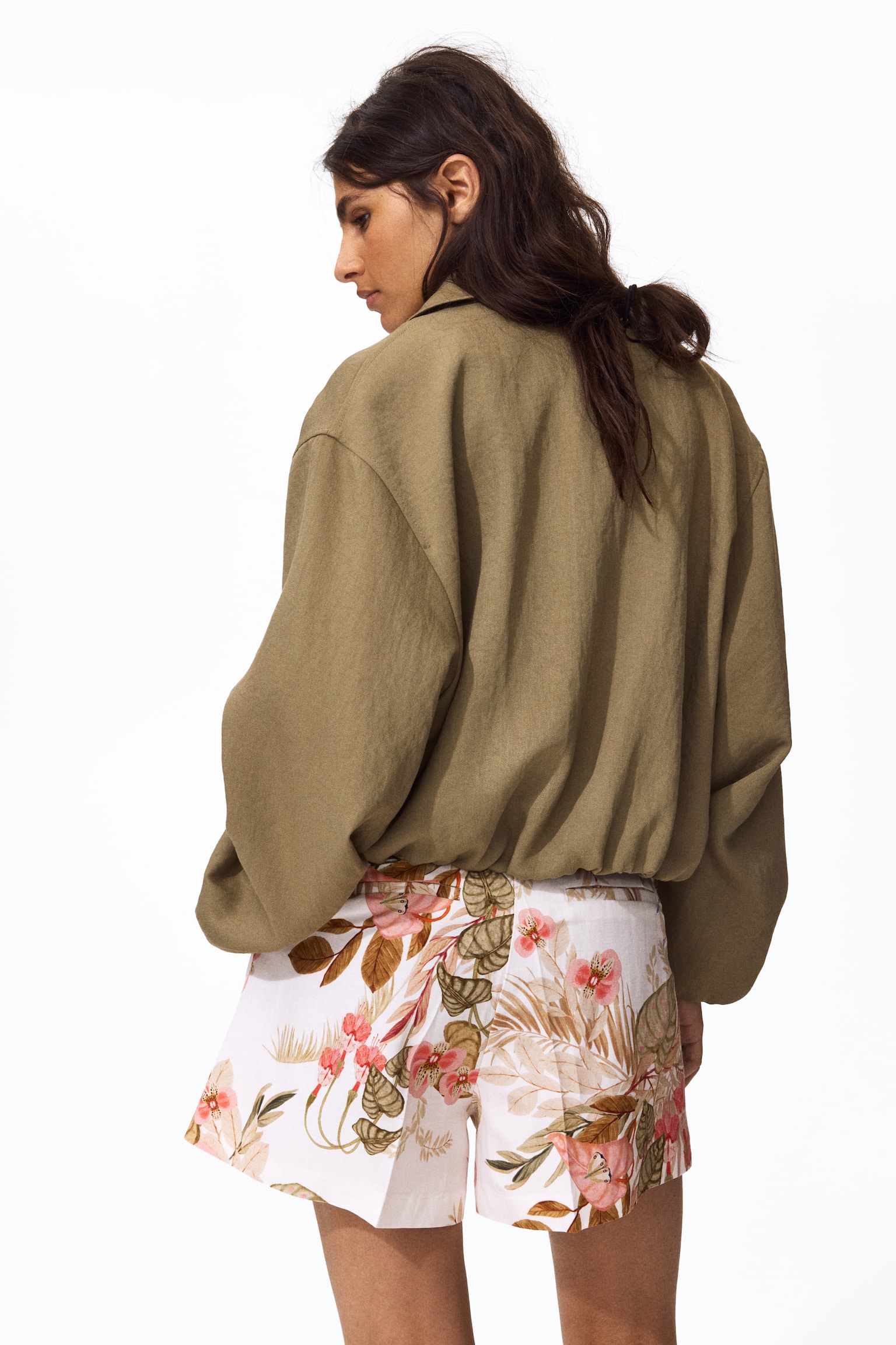 Linen-blend shorts - White/Flowers - 4