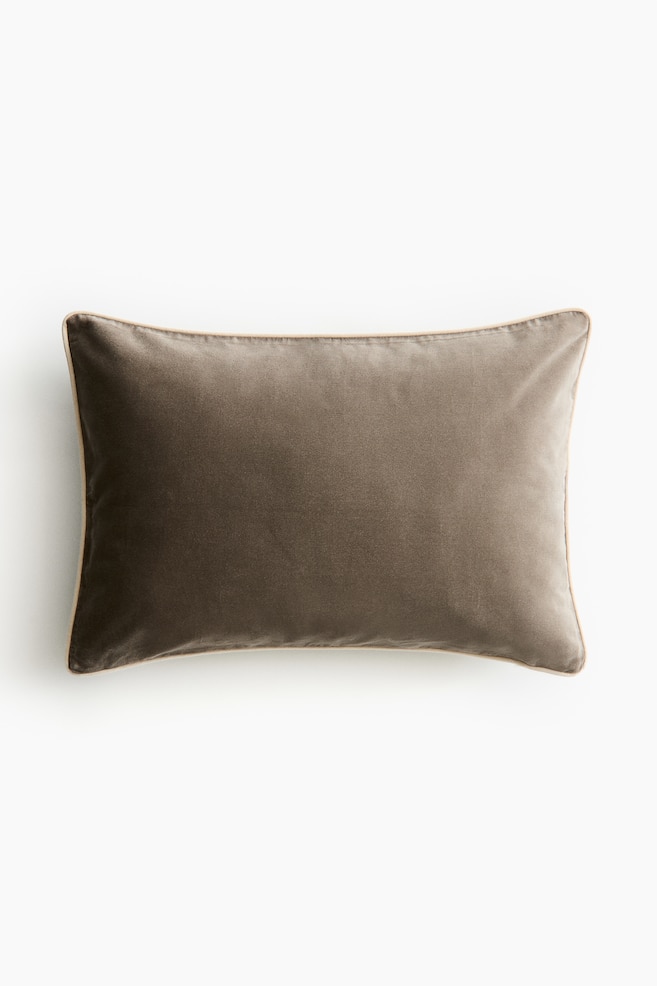 Piping-Detail Velvet Cushion Cover - Light green/taupe - 4