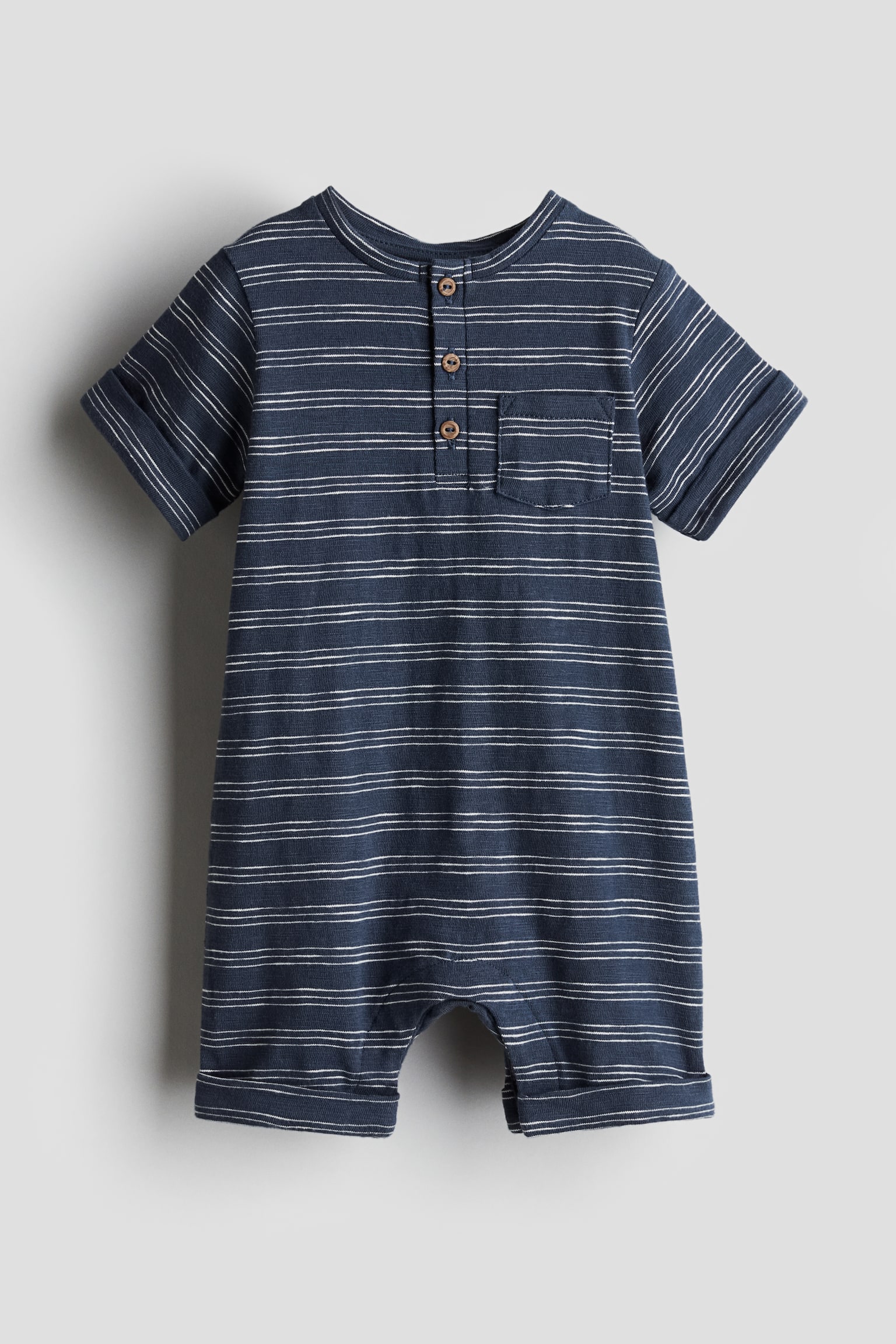 Детский комбинезон H&M Cotton Romper Suit, цвет: Тёмно-синий / Полосатый — фото 1