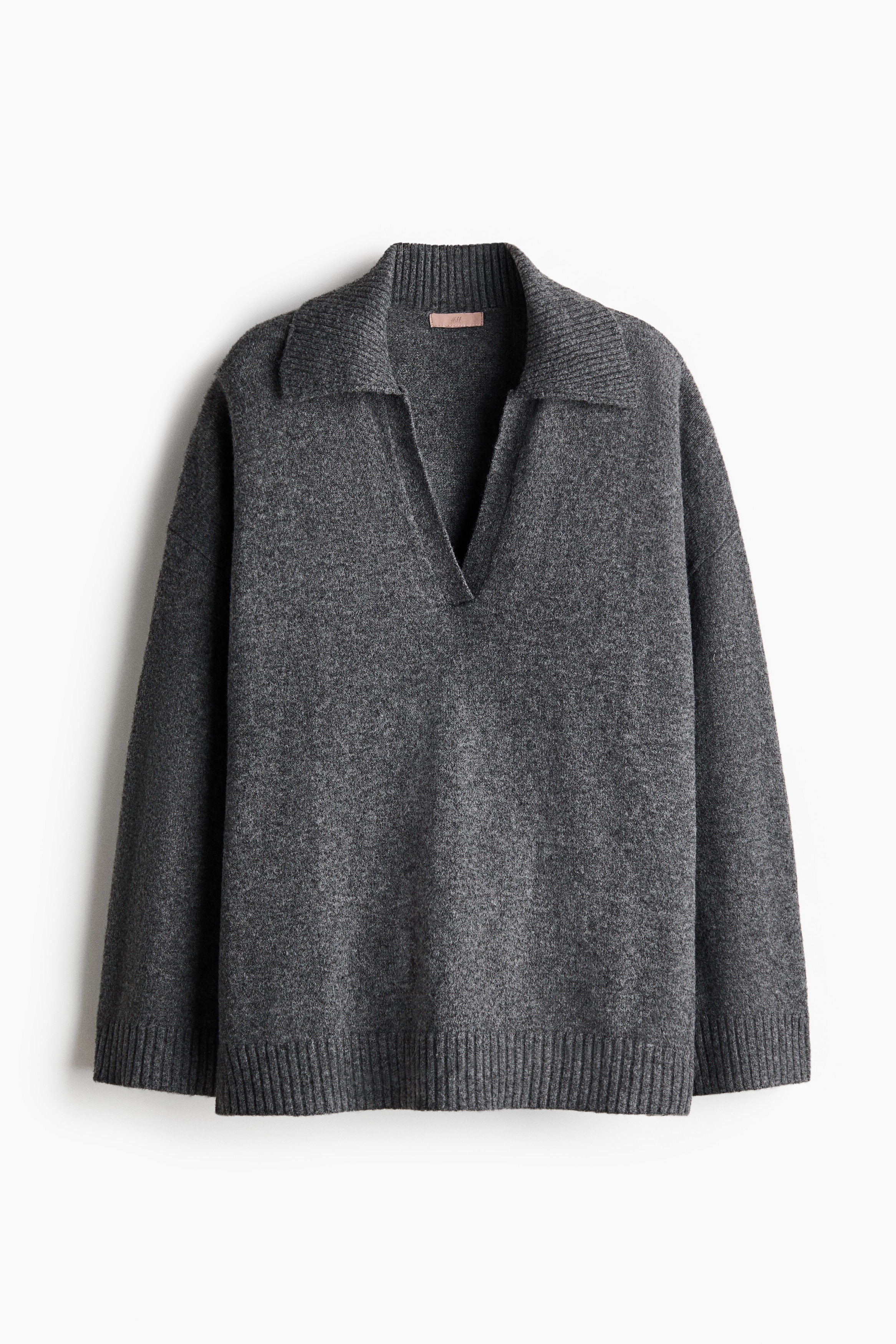 Fine-knit collared jumper - Dark grey marl/Navy blue/Dark brown