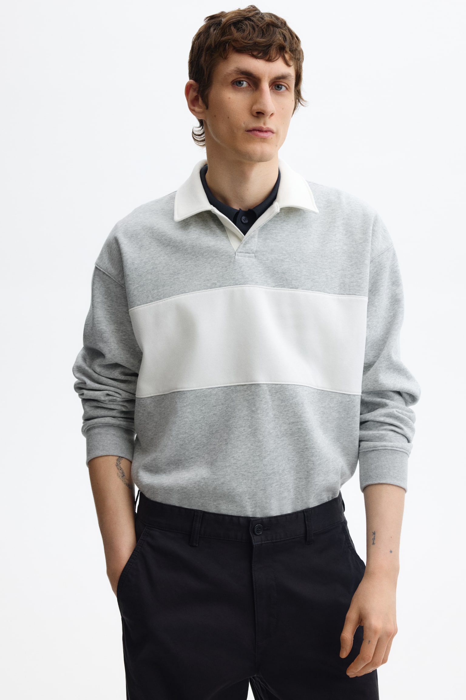Loose Fit Rugby sweatshirt - Light grey marl/Colour block/Black/Colour block - 1