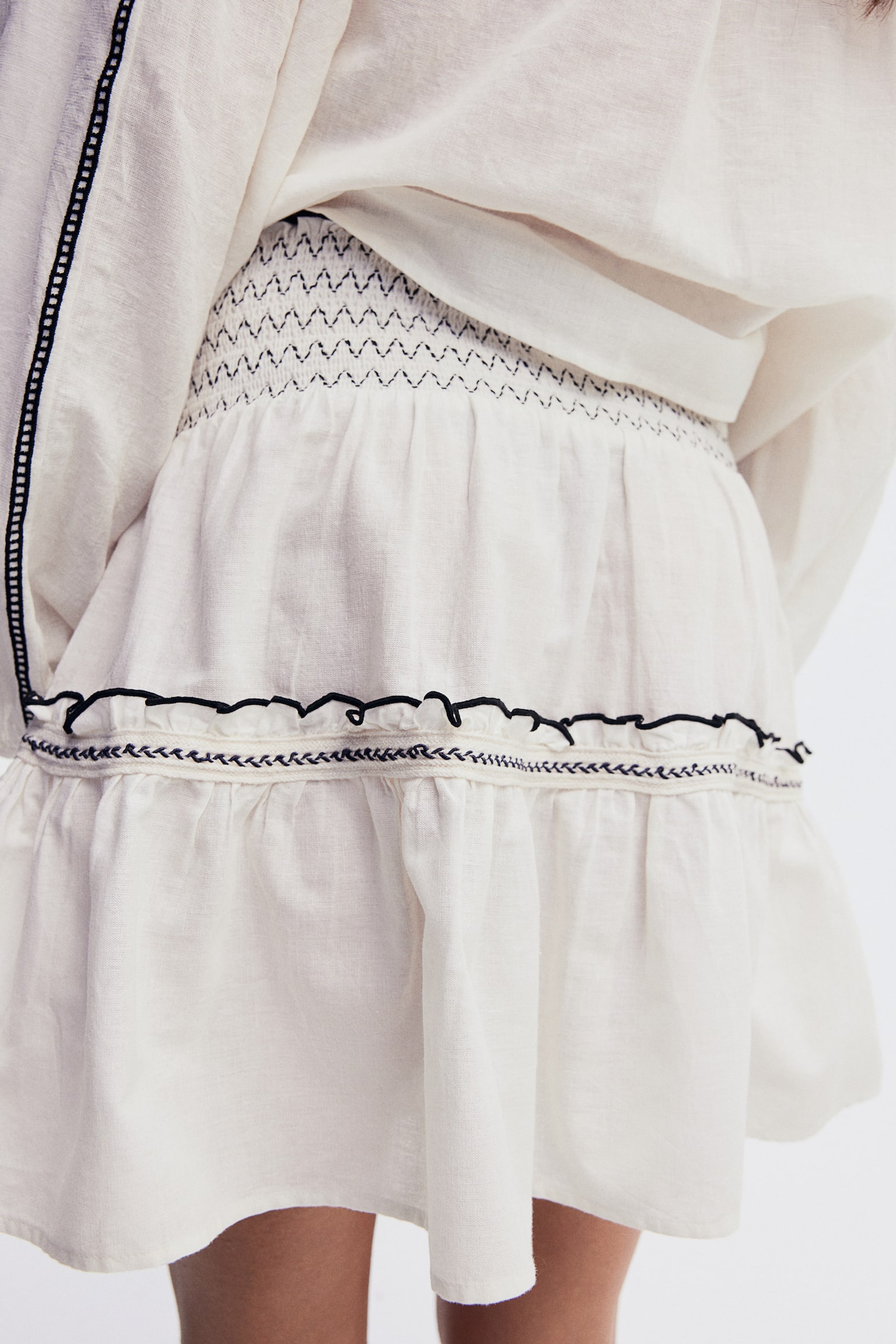 Smock Waist Skirt - White - 6