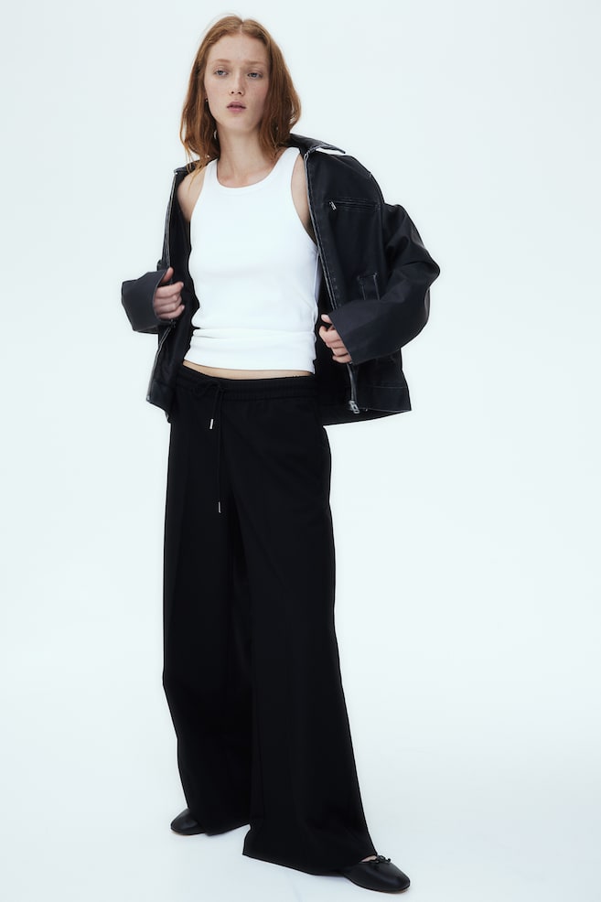 Pantalon large avec taille élastique - Noir/Noir/blanc/Gris chiné/Beige clair - 4