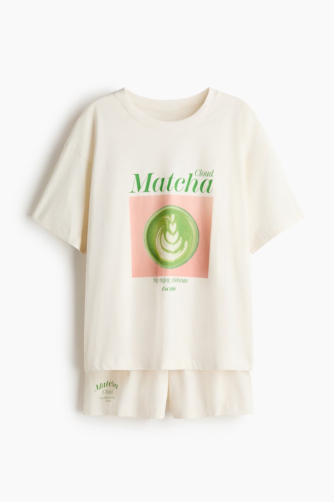 Bedruckter Pyjama - Cremefarben/Matcha/Hellrosa/See You/Hellrosa/Geblümt/Weiß/Matcha/Hellgelb/Pancakes/Cremefarben/Morning Society/Dunkelbraun/Soul Crumb/Weiß/Geblümt/Hellrosa/Erdbeeren/Hellrosa/Seoul - 1
