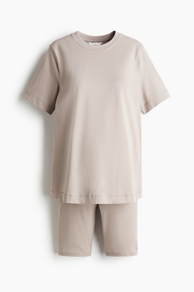 MAMA Tweedelige katoenen set - Greige/Dusty blauw - 1