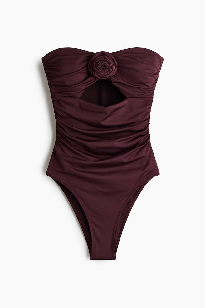 Padded-Cup Bandeau Swimsuit - Burgundy - 1