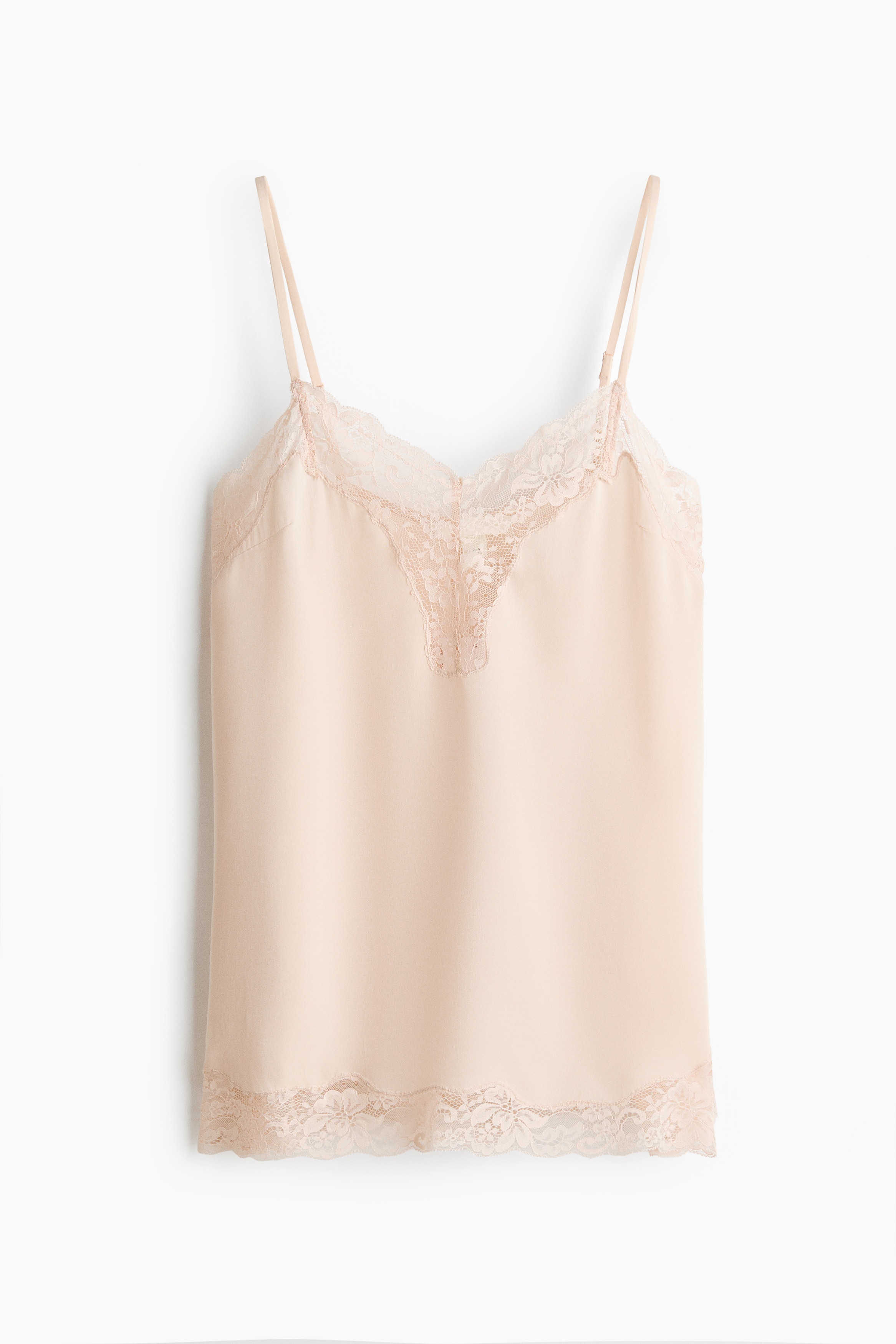 Lace-trimmed strappy top - Pale pink