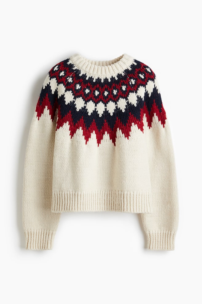 Jacquard-Knit Sweater - Cream/patterned - 1