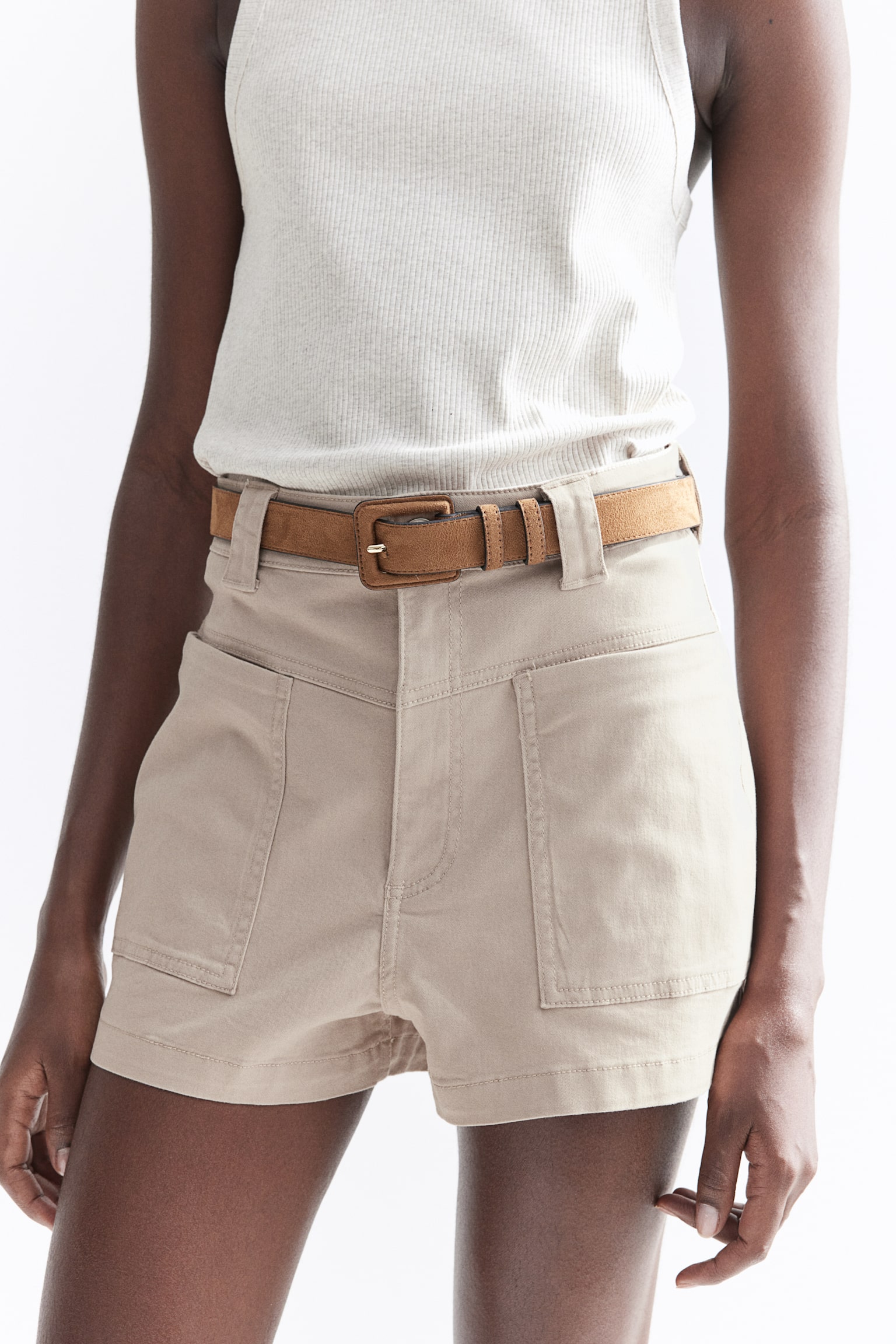 Twill cargo shorts - Beige/Khakigrön - 4