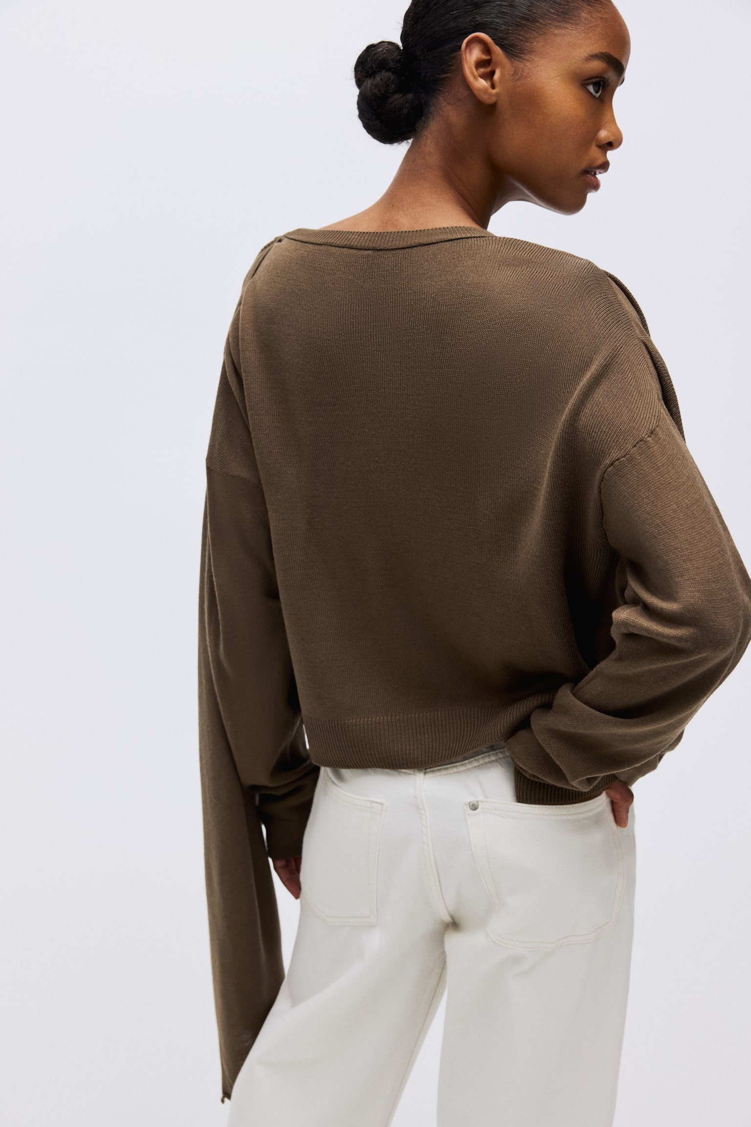 Džemper s ukrasnim šalom - Tamna sivosmeđa - 5