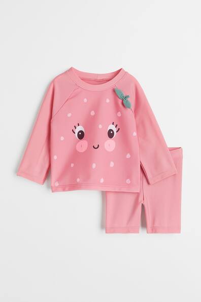 UPF 50 swim set - Long sleeve - Pink/Spotted - Kids | H&M GB