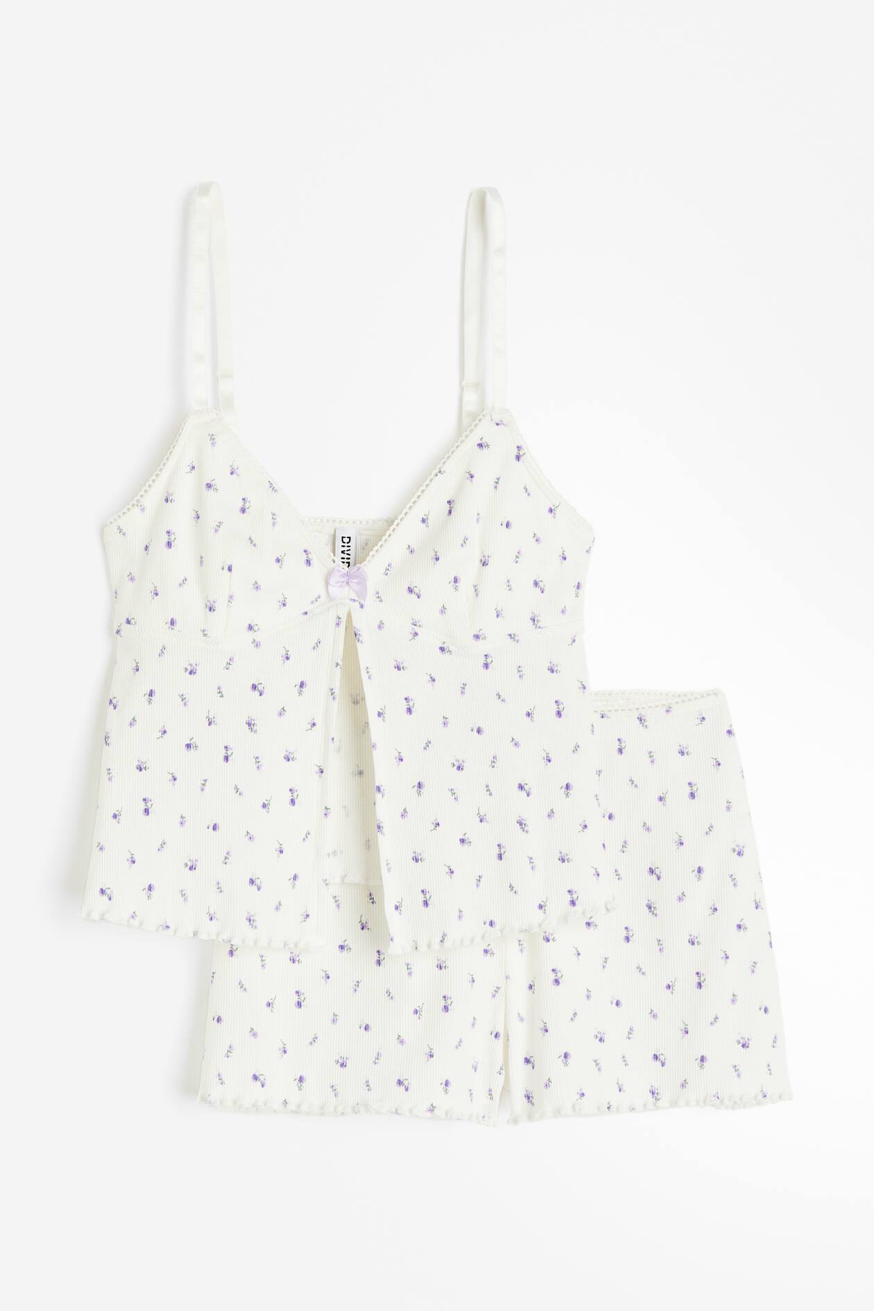 pyjama-cami-top-and-shorts-cream-floral-ladies-h-m-in