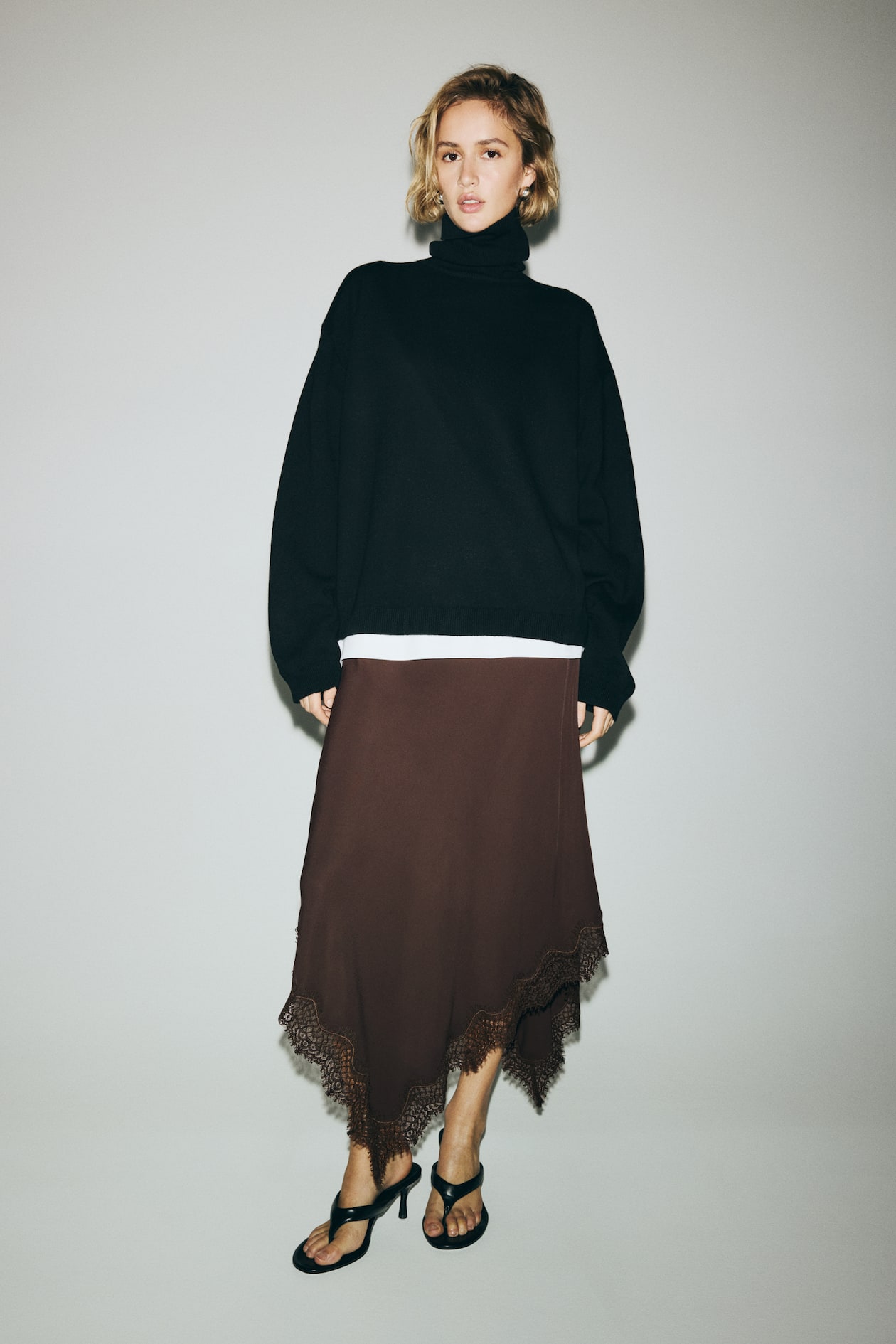 Asymmetric Viscose Satin Skirt - image 3