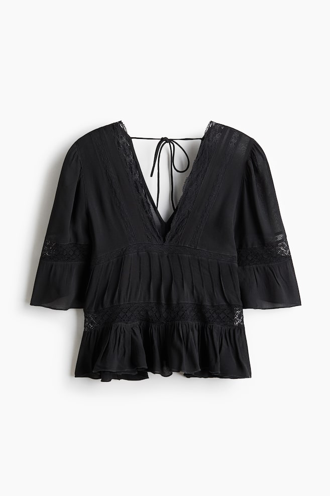 Blouse en viscose avec dentelle - Gris charbon - 1