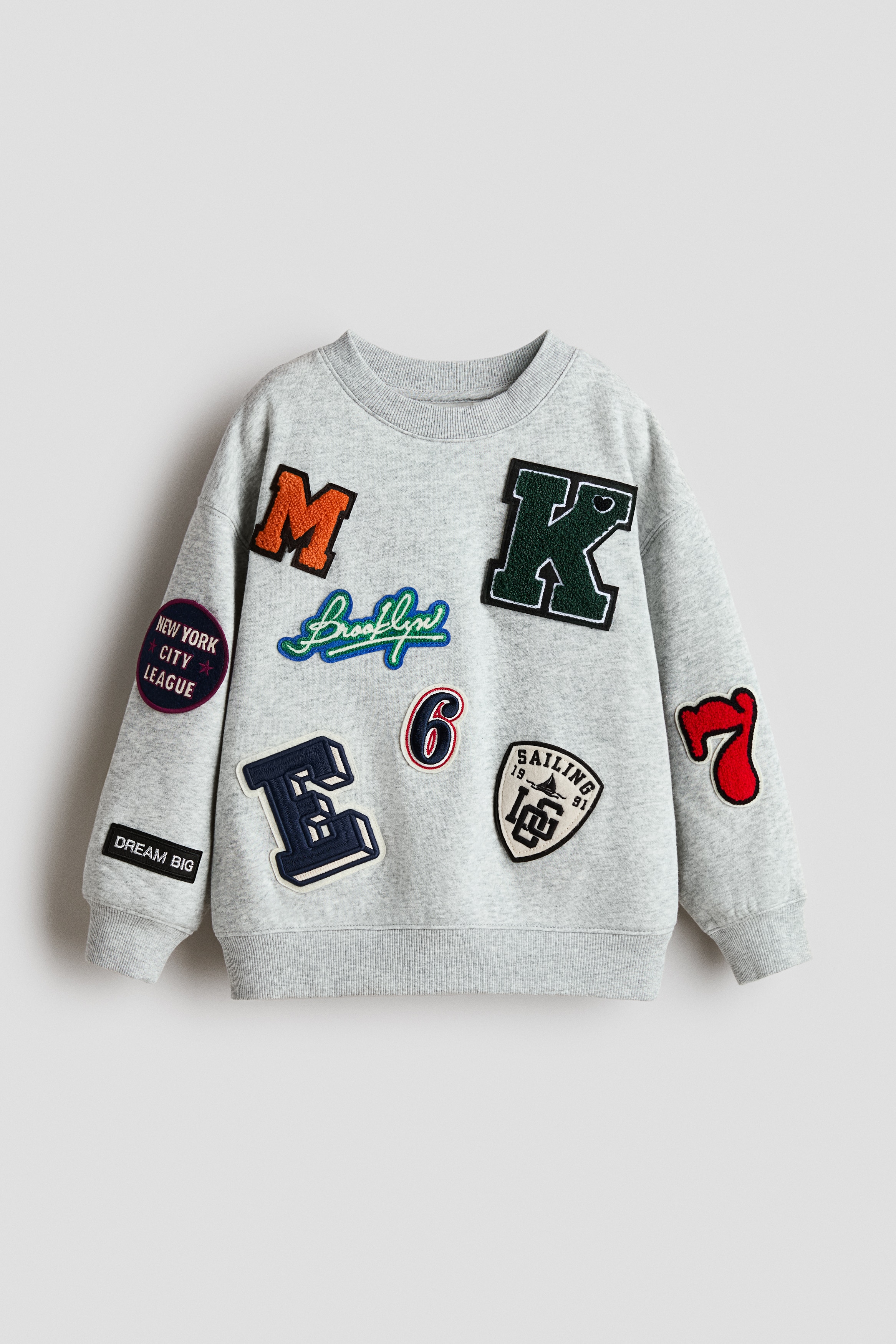 Appliquéd brushed-inside sweatshirt - Light grey marl/Patches