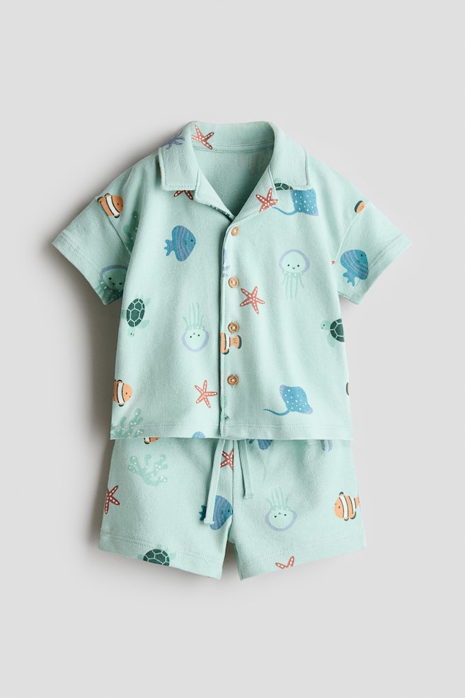 2-Piece Cotton Jersey Set - Light green/fish/Light blue/sailboat/Red/white striped - 1