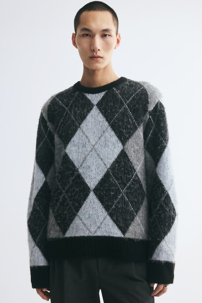 Pull Relaxed Fit - Bleu pâle/motif argyle - 1