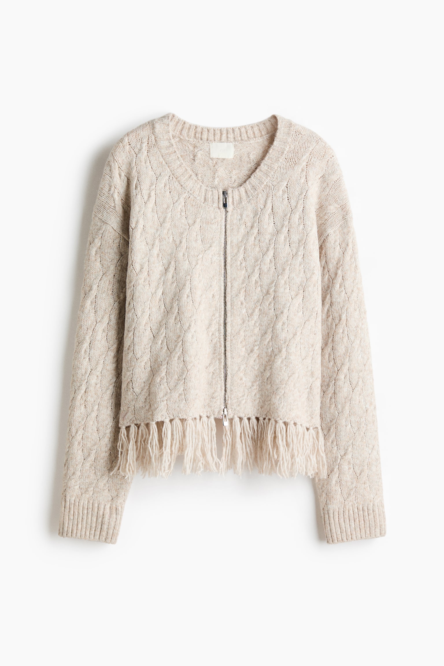 フリンジトリムカーディガン - ライトベージュメランジ/ダークブラウン - 2