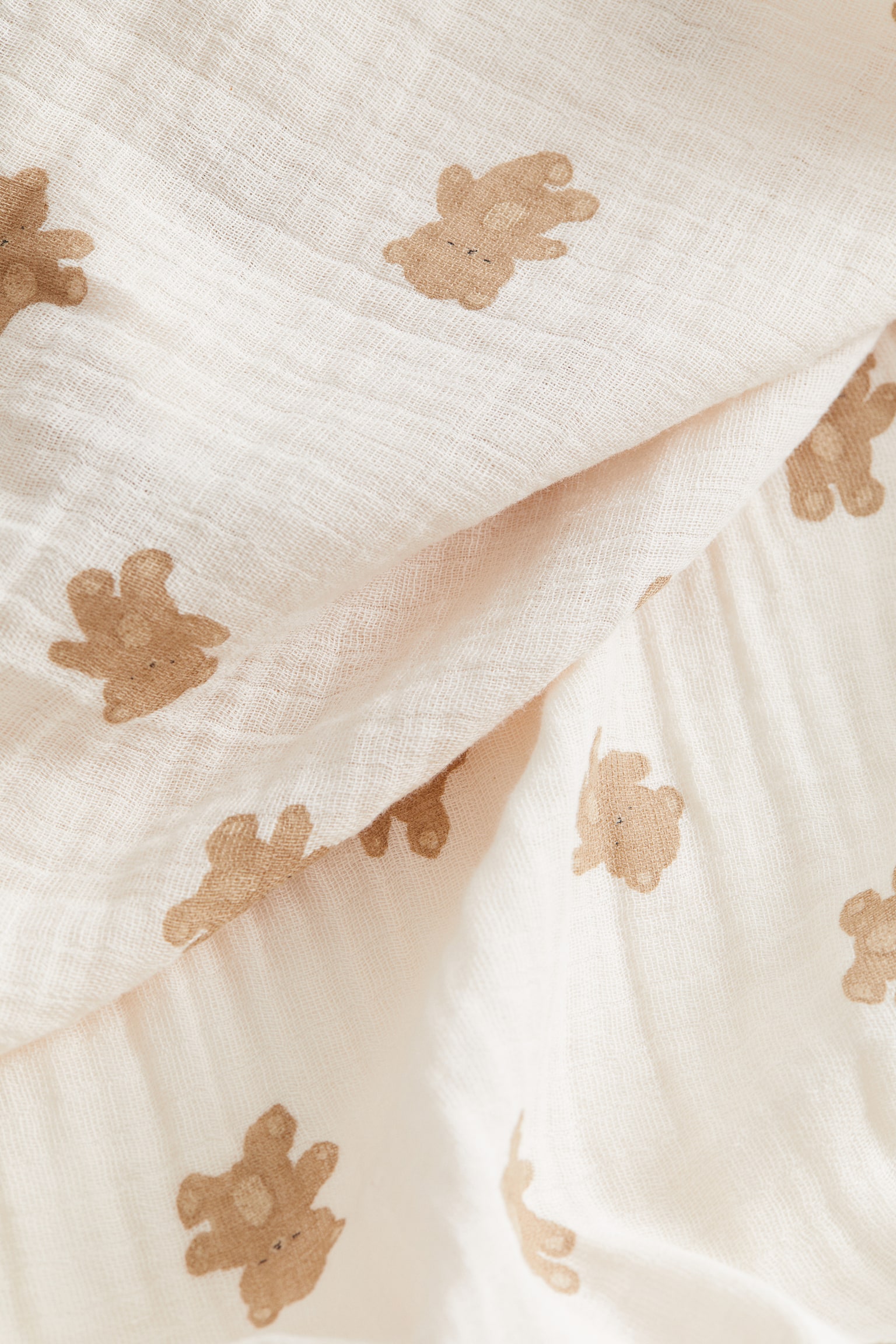 Muslin baby blanket - Natural white/Teddy bears/Light pink/Hearts - 2