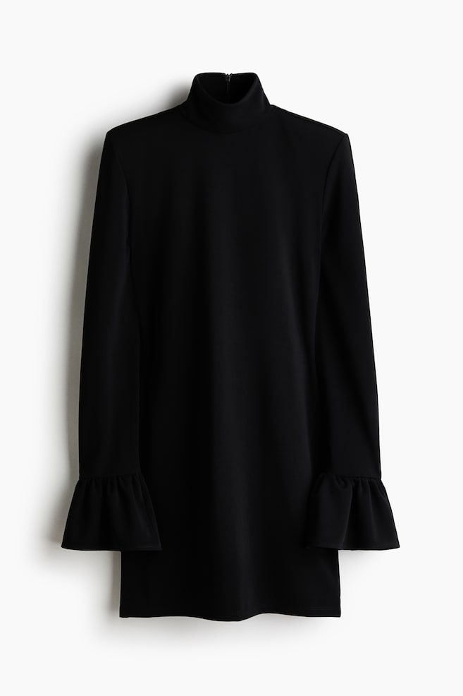 Glittery shoulder-pad dress - Black/Dark brown - 1