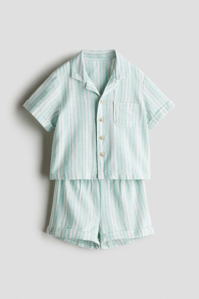 2-piece linen-blend set - Turquoise/Striped/Light beige/Striped - 1