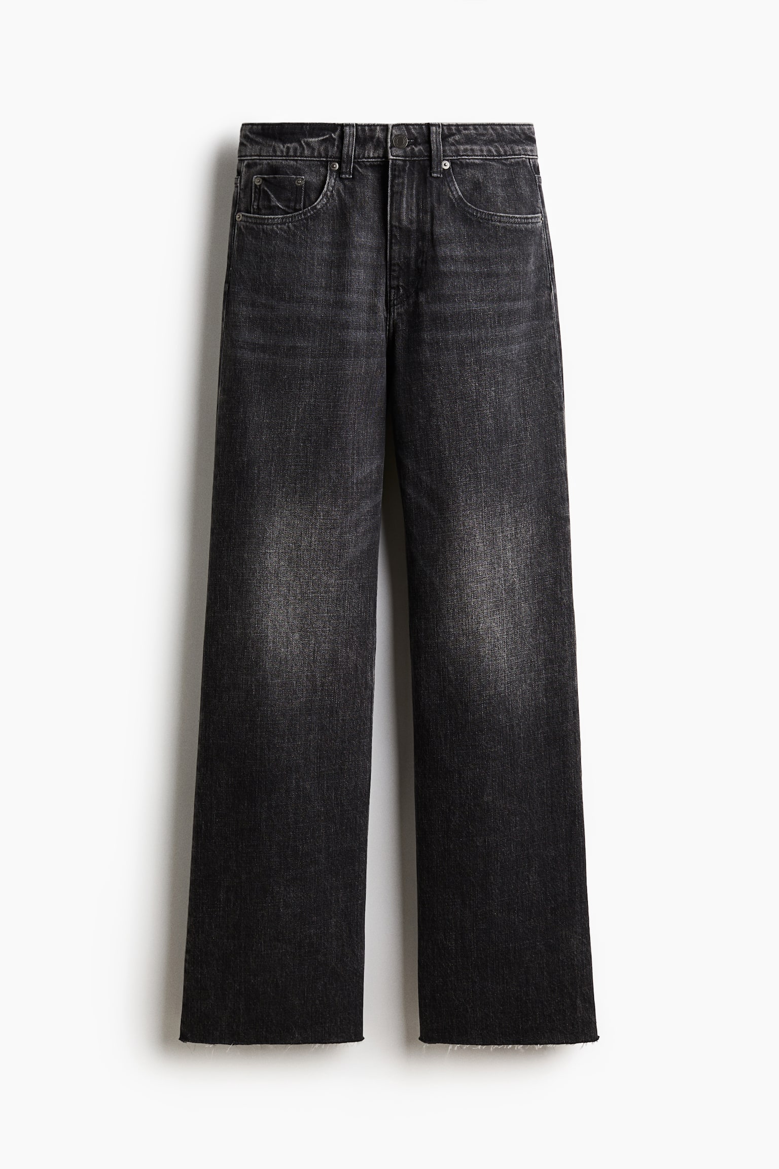 Женские джинсы H&M Wide High, цвет: Потёртый чёрный — фото 1